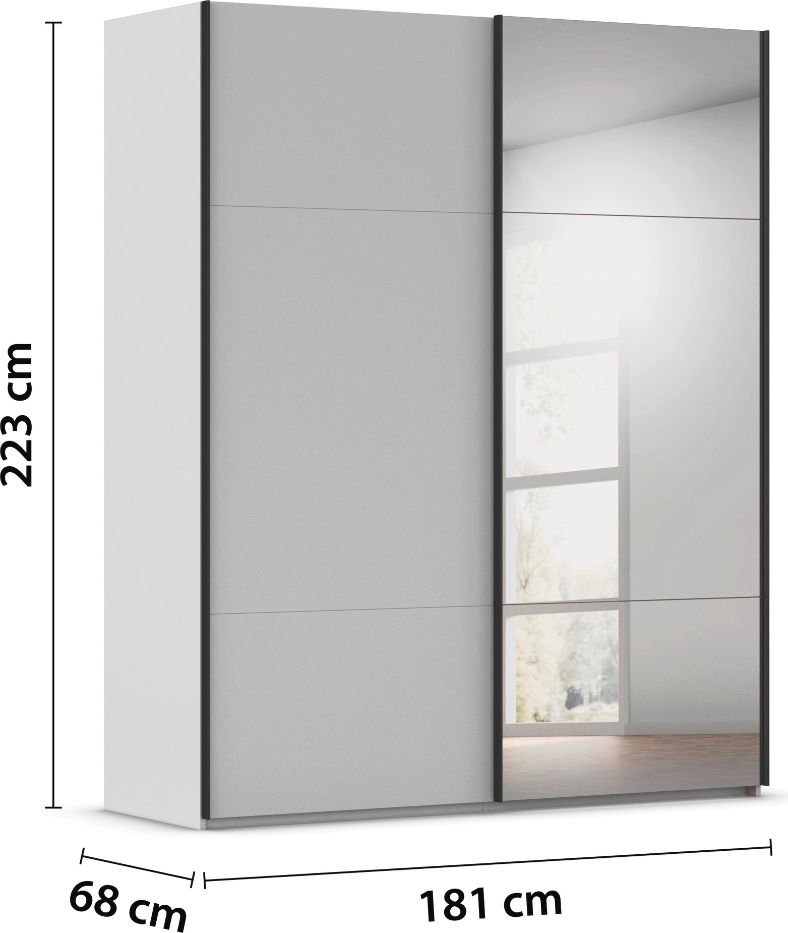 rauch Schwebetürenschrank »Kleiderschrank Schrank Garderobe Schlafzimmerschrank CONTIDO«, (in 3 verschiedenen Ausstattungen BASIC/CLASSIC/PREMIUM), aus hochwertigem Material in 6 Breiten 2 Griff-Farben MADE IN GERMANY
