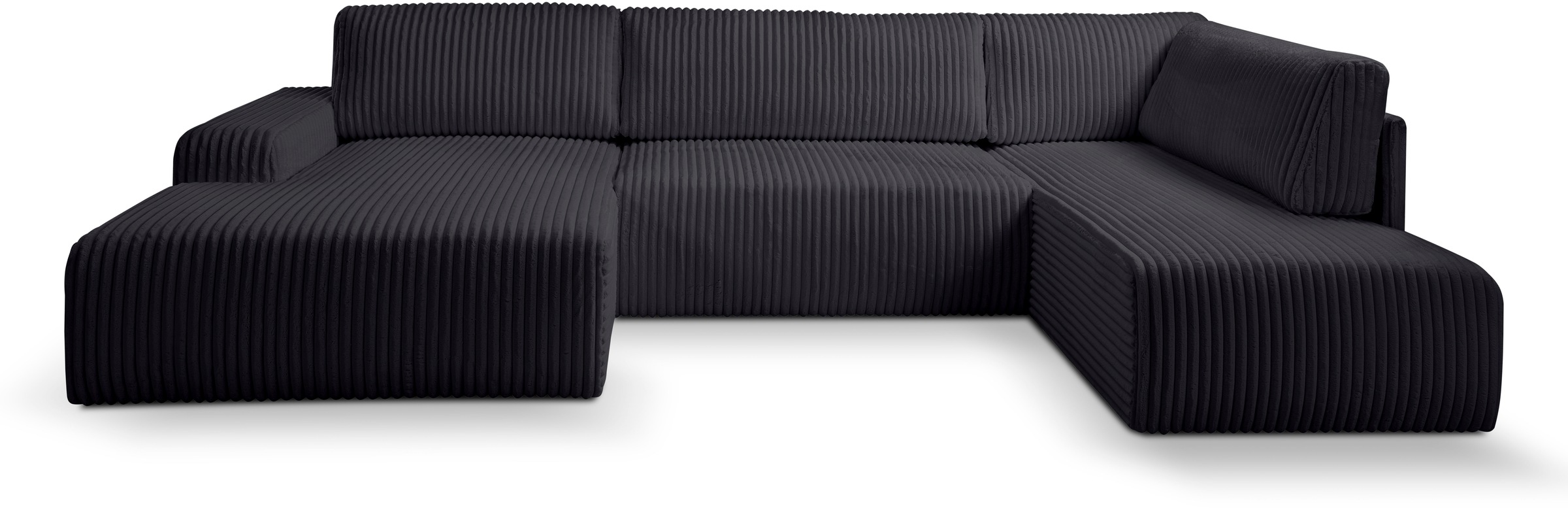 WERK2 Wohnlandschaft »Rotterdam-U, U-Form, in kuschelweichem Cord oder Breitcord«, Design Sofa mit Schlaffunktion & Bettkasten, Breitcord, Schwarz