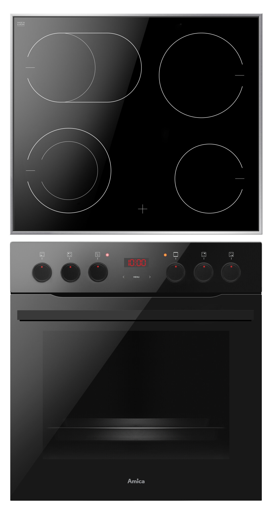 AMICA Elektro-Herd-Set Fusion Design »EHCX 933 200 S« mit 1-fach-Teleskopauszug Steam Clean Set, 1 Stk. tlg. schwarz Timer-Funktion