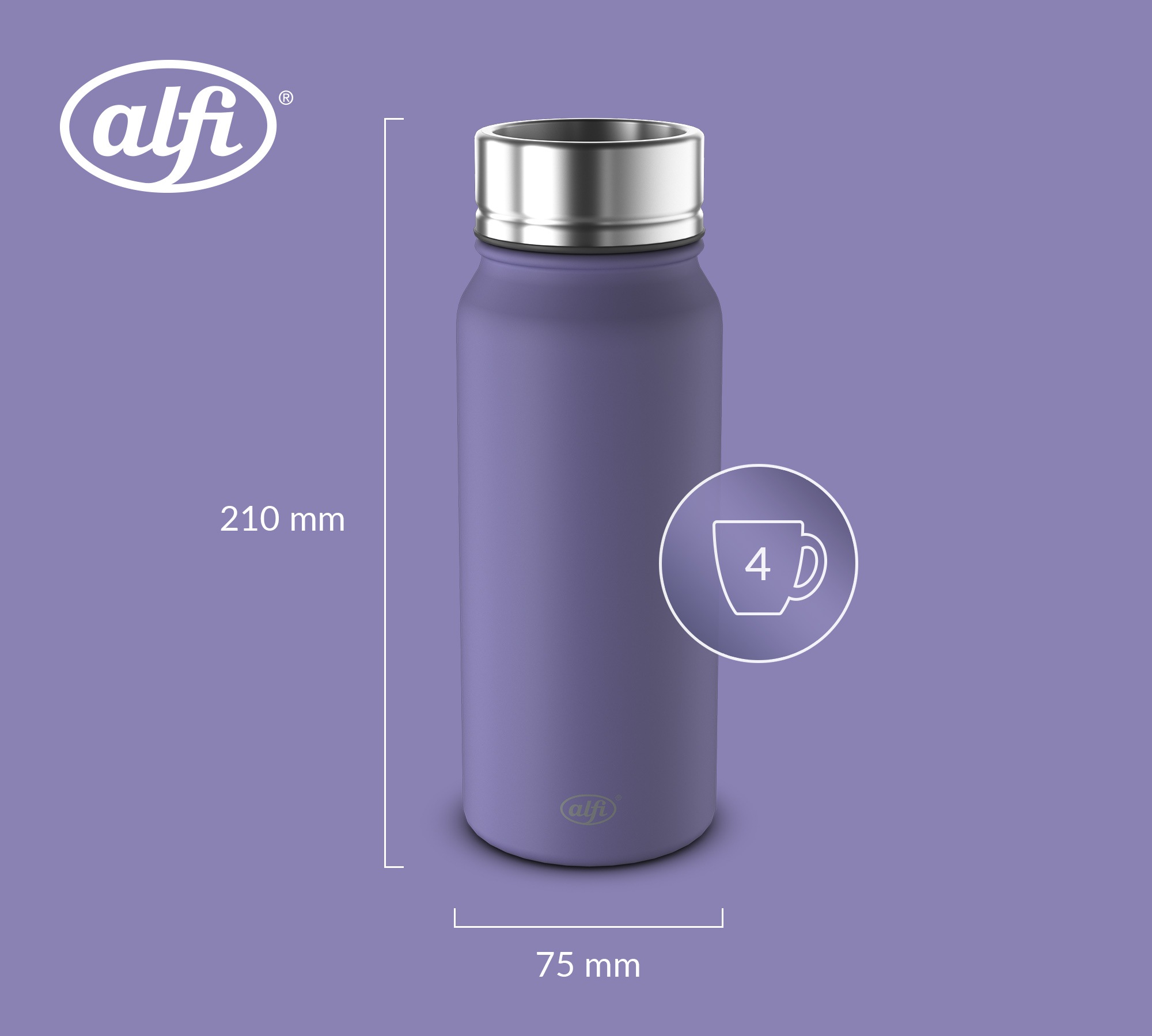 Alfi Thermobecher »PURE DRINKING MUG, absolut dicht, spülmaschinenfest« 0,50l, 9h heiß & 18h kalt, mit Druckknopf, Pulverbeschichtung