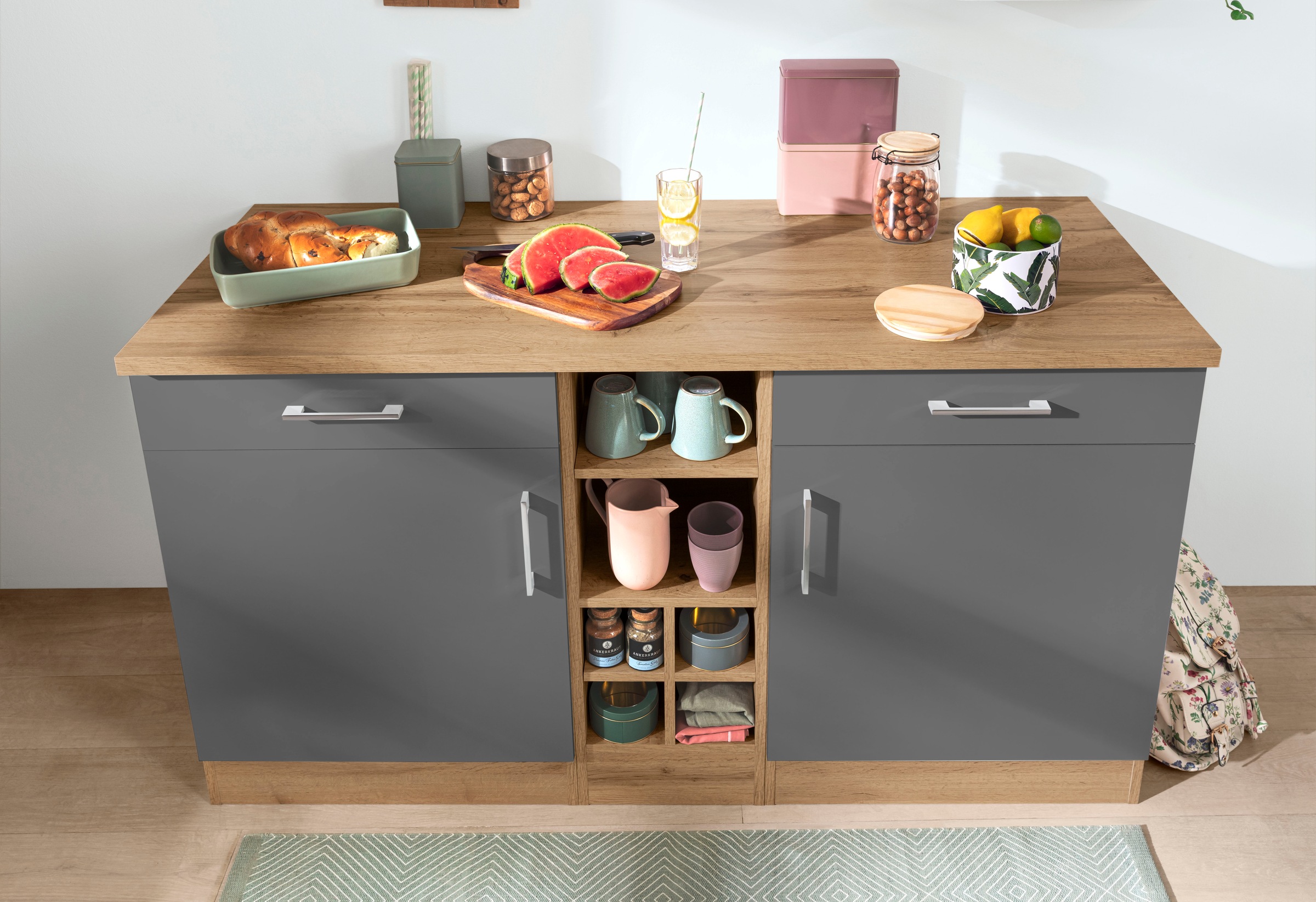 KOCHSTATION Unterschrank »KS-Colmar«, 150 cm breit, 2 Schubkästen, 2 Türen, 6 Fächer, für viel Stauraum