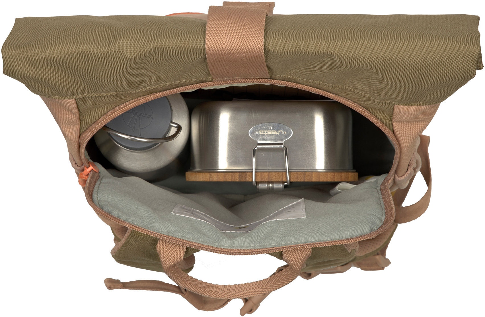 LÄSSIG Kinderrucksack »Nature, Mini Rolltop Backpack, Hazelnut« Reflektoren aus recycelten PET-Flaschen