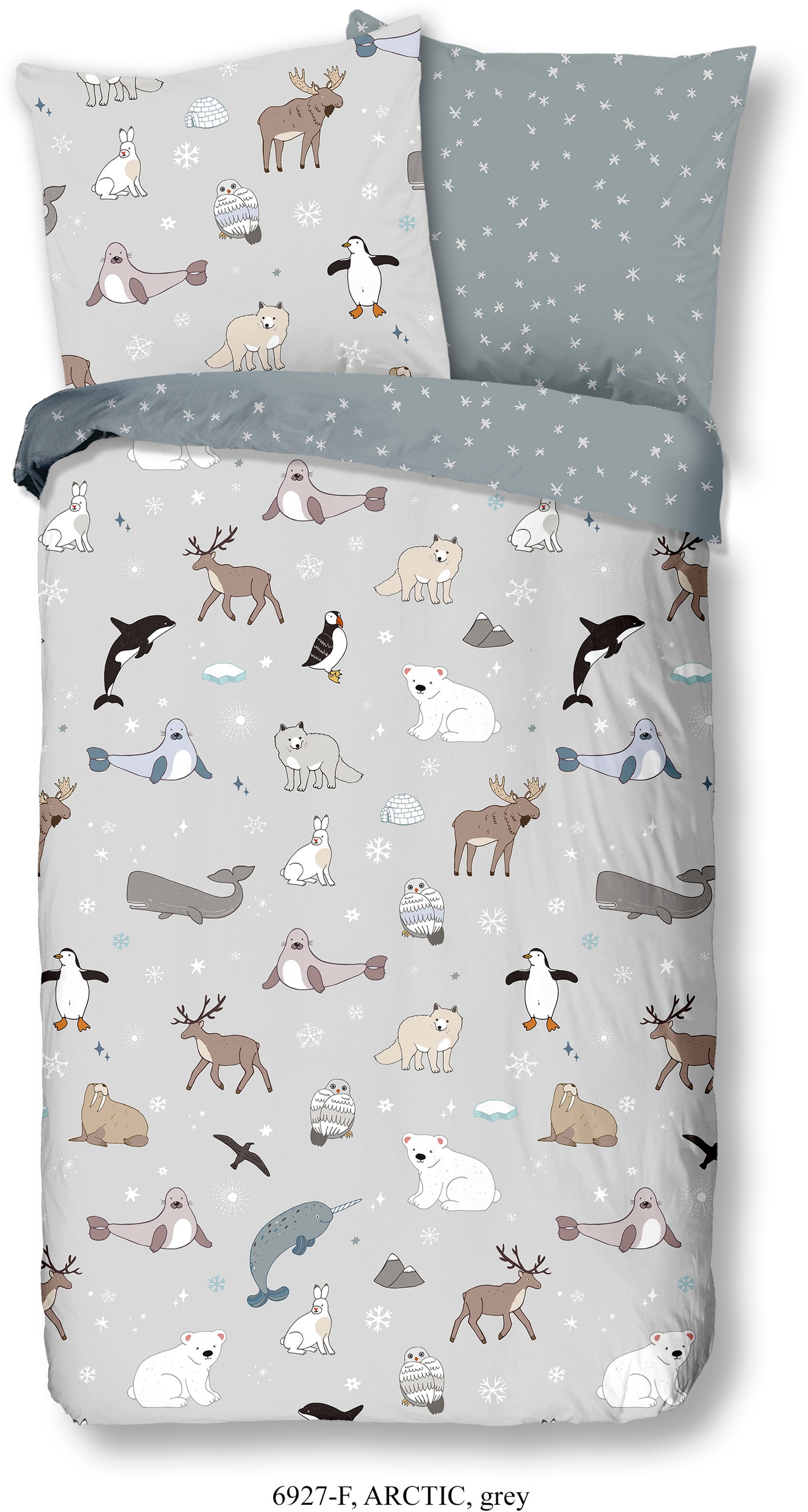 good morning Kinderbettwäsche »Arctic«, Biber, 135x200, Warm, Weich, Wende, Reißverschluss, Kind, Winter, Grau