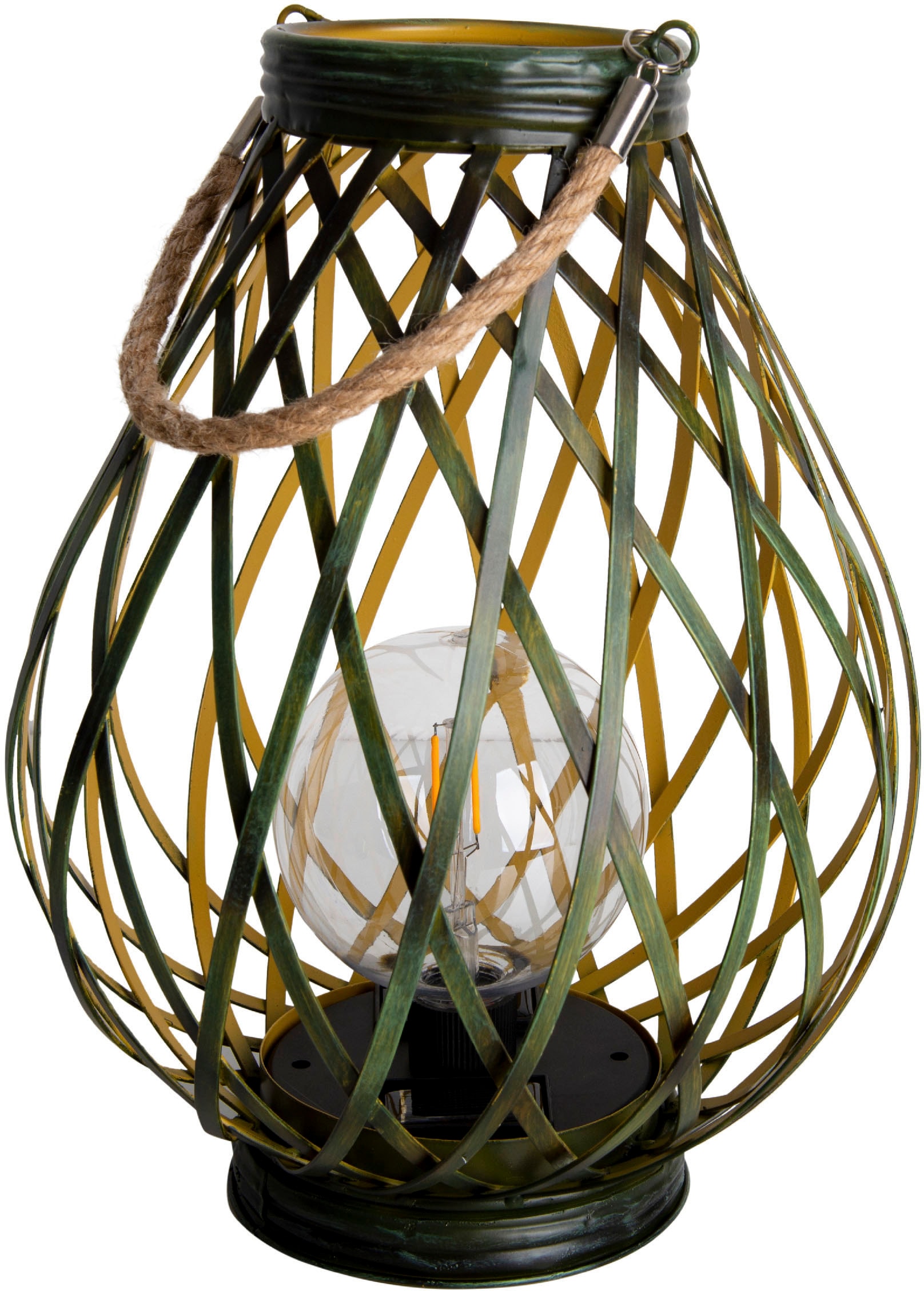 näve LED Solarleuchte »Baluba«, 1 flammig, Flechtoptik in grün/gold, Kordelgriff/Aufhängung, inkl. Leuchtbulb