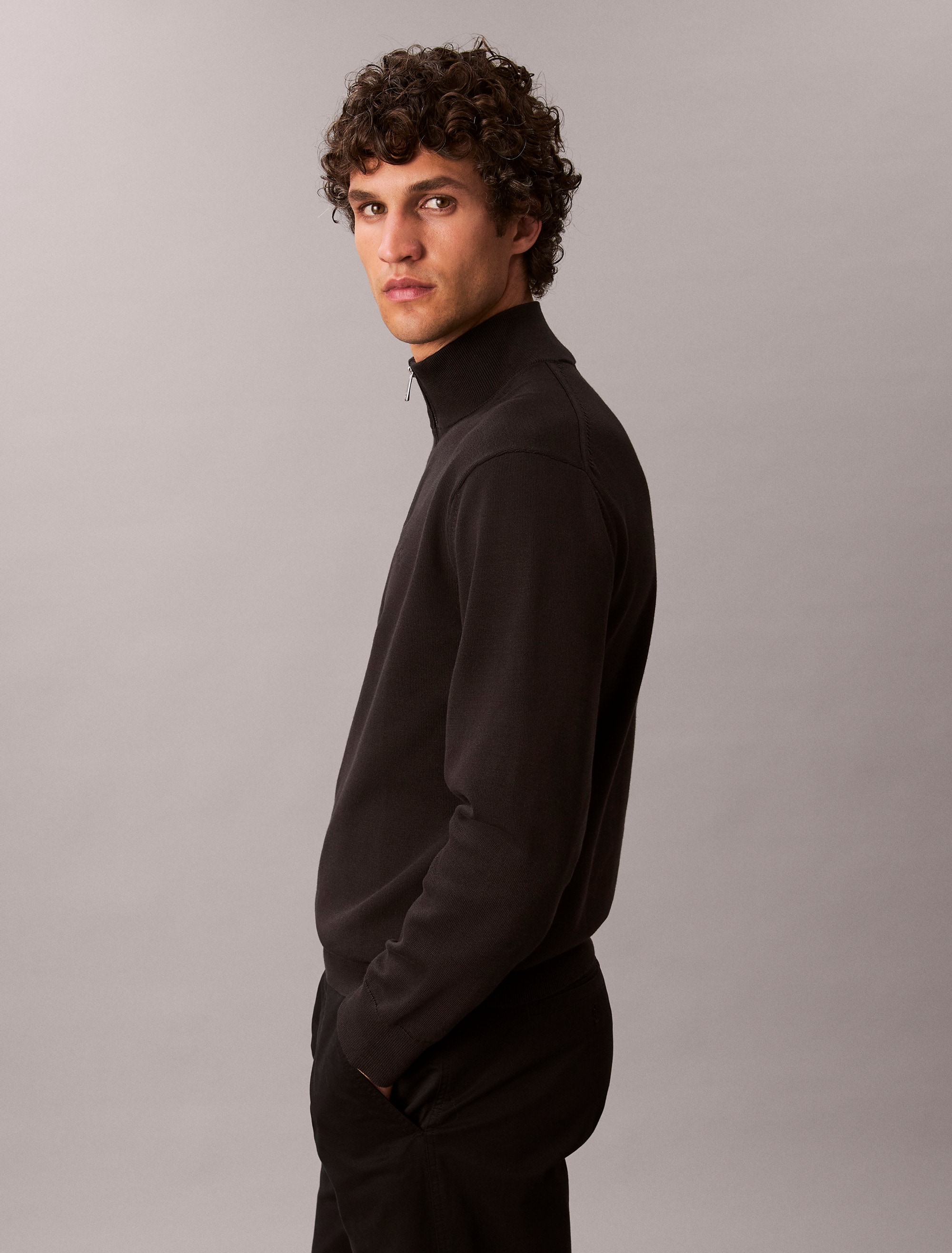 Calvin Klein Strickpullover Stehkragen mit Reißverschluss, Regular fit