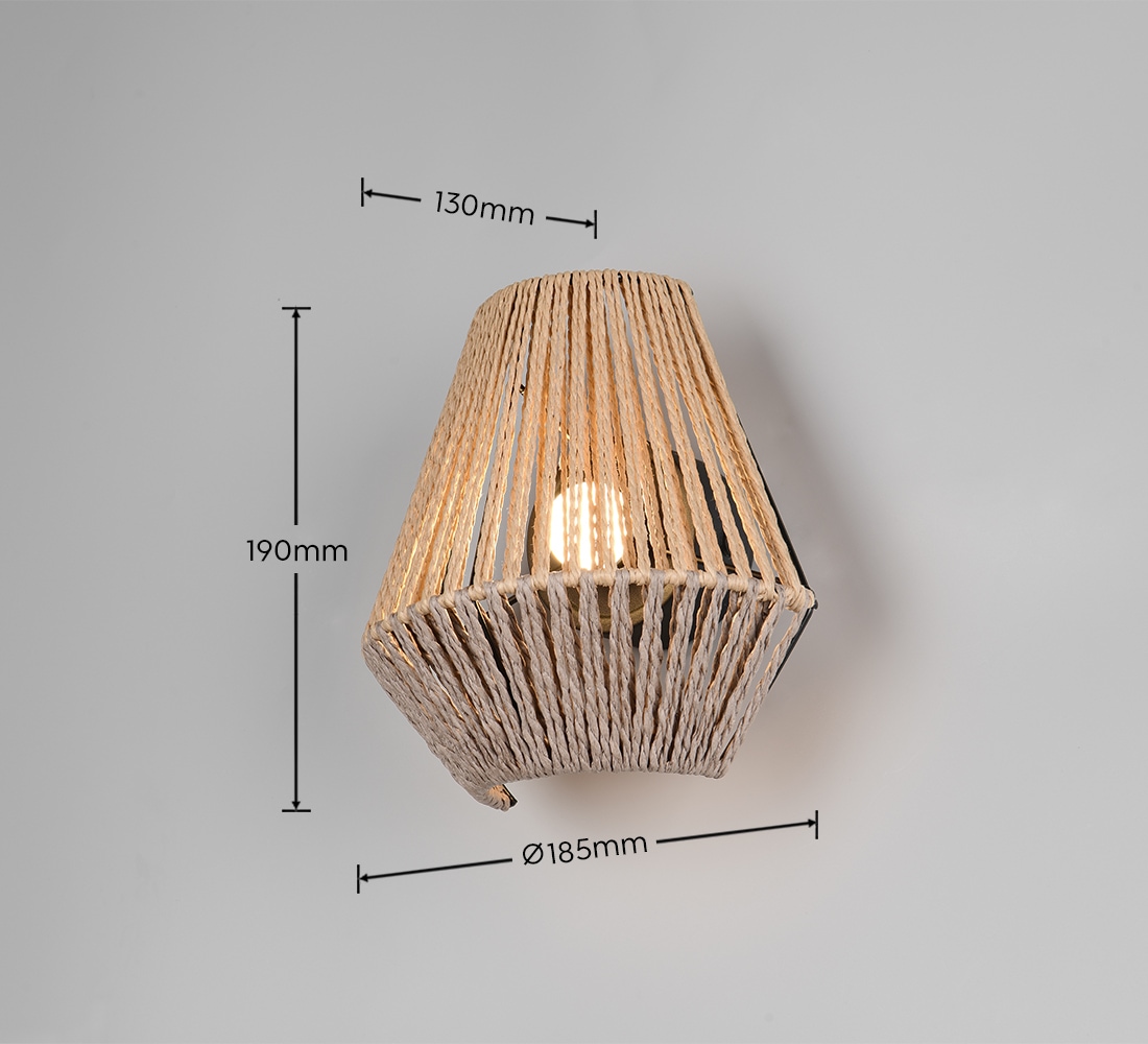 REALITY Leuchten LED Wandleuchte »LIRA, Akku Wandlampe, USB Ladeanschluss, 1,5W 140 Lumen 3000K warmweiß«, 1 flammig, Leuchtmittel LED-Board | LED fest integriert, Lampenschirm aus Papiergarn, Touchdimmer, max 8h Akkulaufzeit