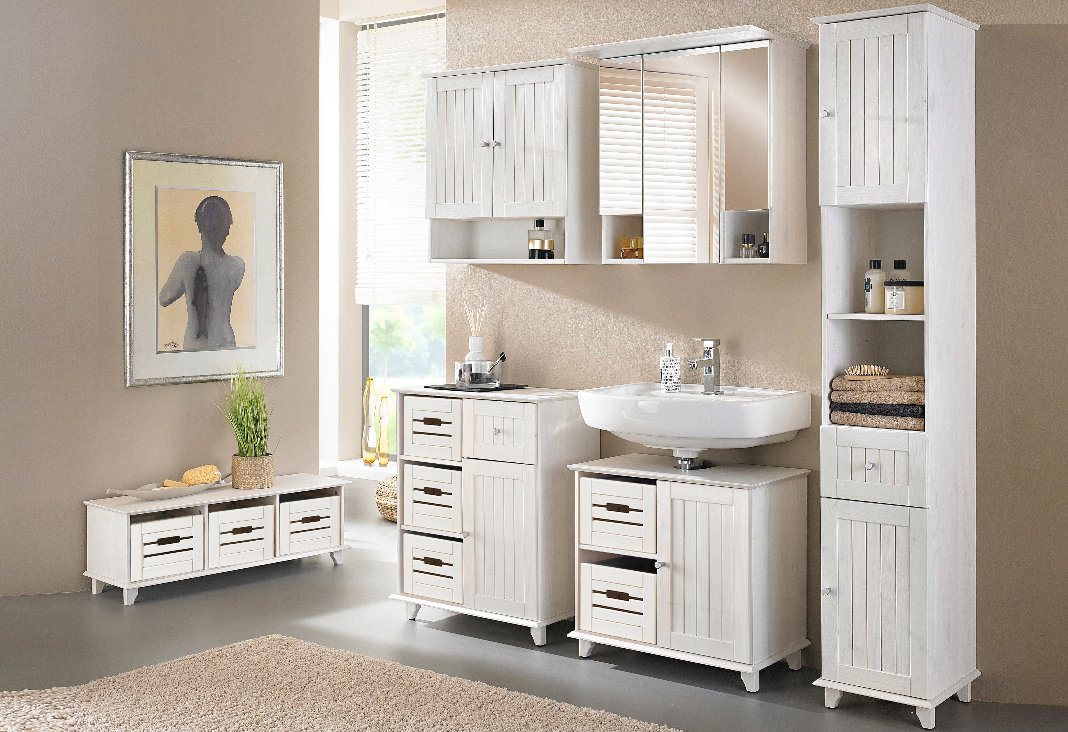 welltime Waschbeckenunterschrank »Venezia Landhaus« Badmöbel, aus massiver günstig online kaufen