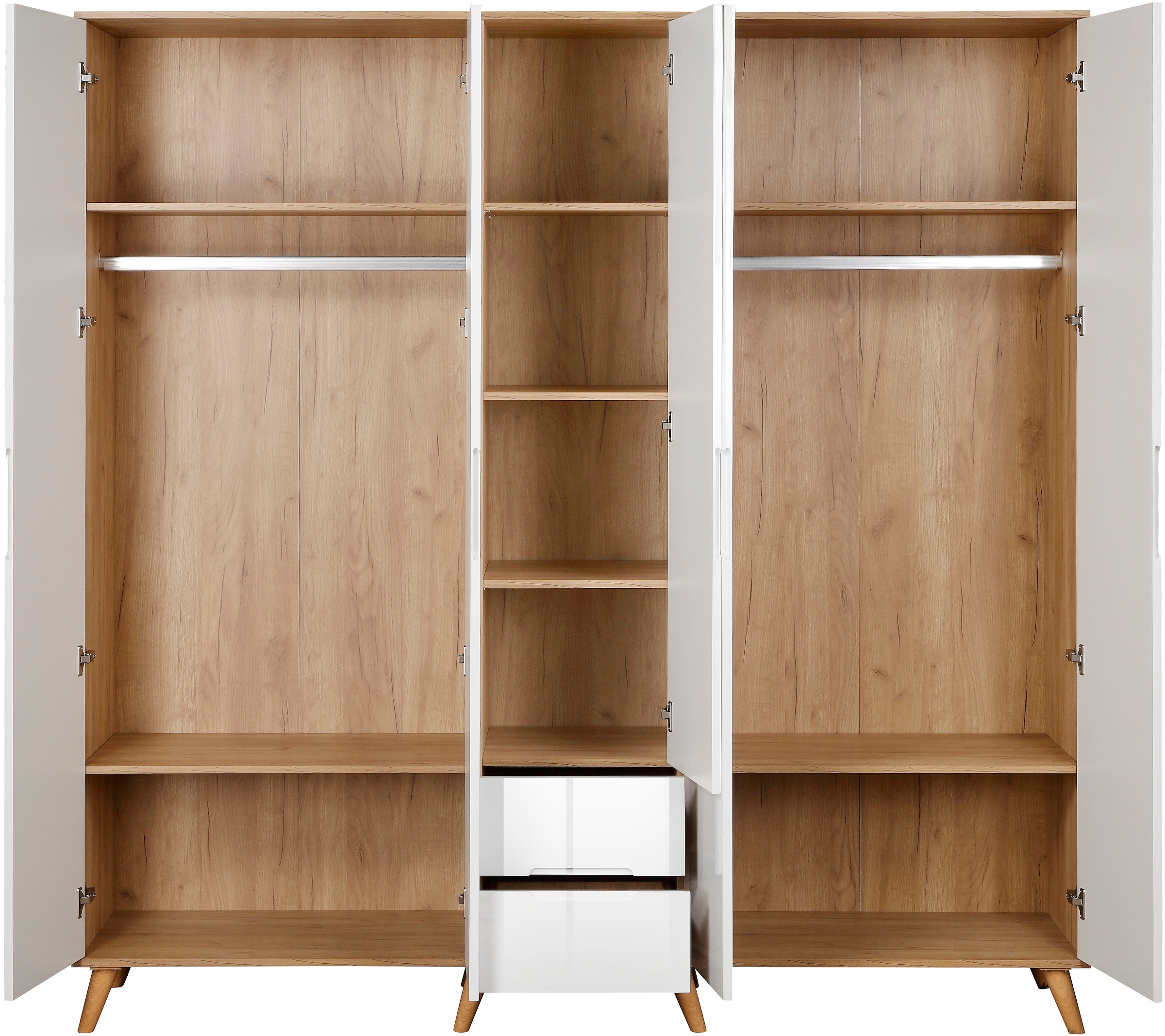 andas Kleiderschrank »Lund Schlafzimmerschrank Bestseller im skandinavischem Design«, Garderobenschrank mit Premium Innenausstattung, Breite 200cm hochglanz