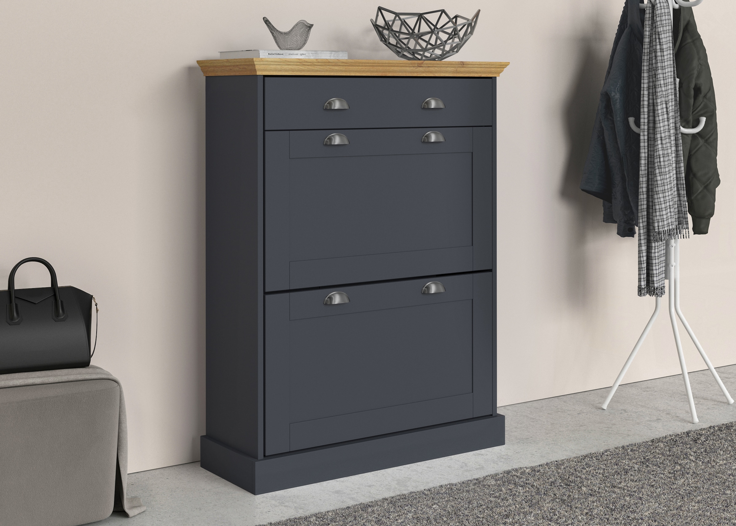 Home affaire Schuhschrank »Motala«, mit 2 Klappen u. 1 Schublade, Platz für 12-14 paar Schuhe, Höhe 105 cm