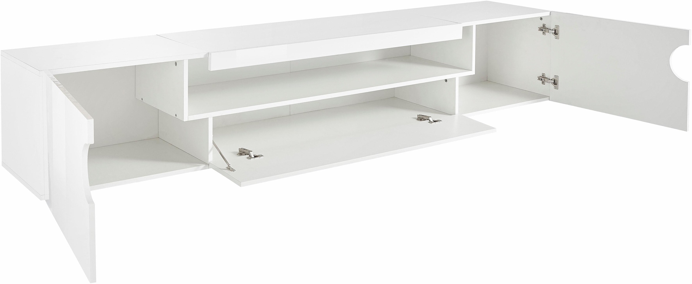 INOSIGN Lowboard »Real,TV-Kommode,TV-Möbel,Breite 240cm kompl. hochglanz lackiert«, mit 2 abgerundeten Türen, 1 Klappe, die ein ovales offenes Fach bilden