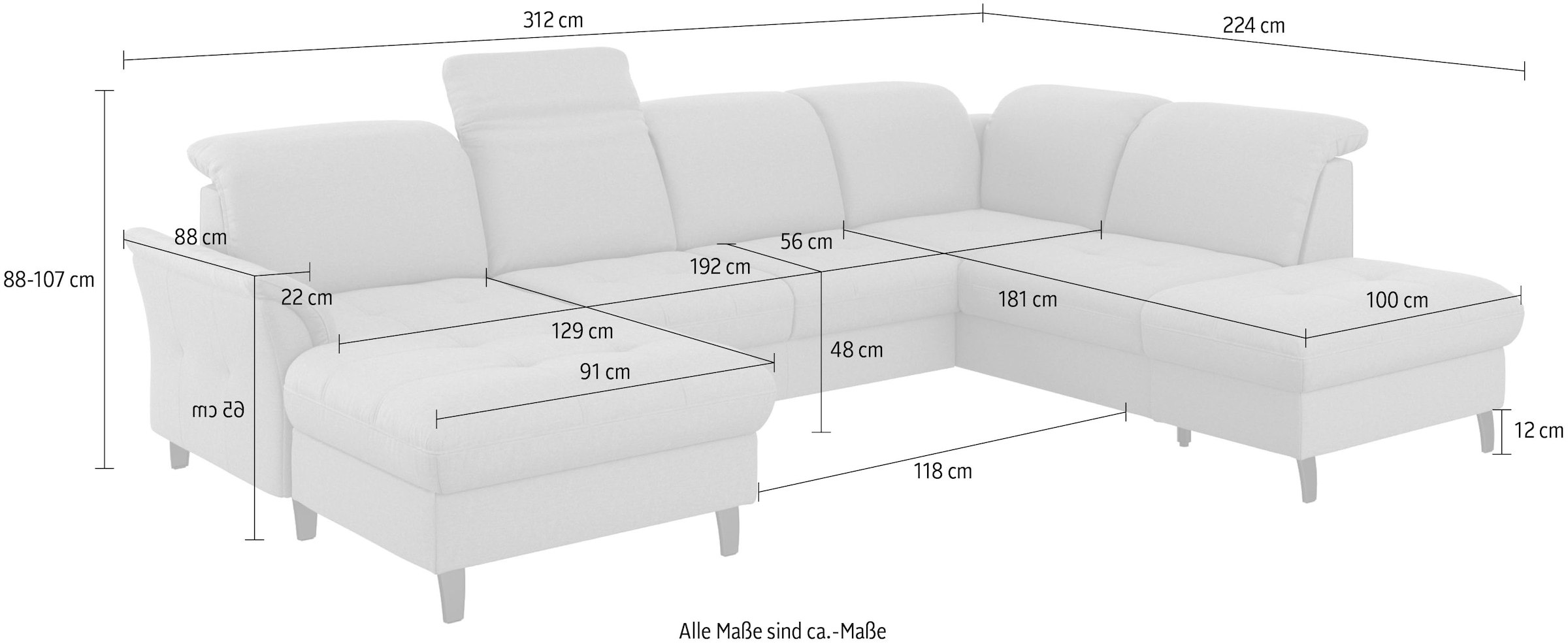 sit&more Wohnlandschaft »Maggiore U-Form«, wahlweise mit Kopfteilverstellung, Bettfunktion und Stauraum