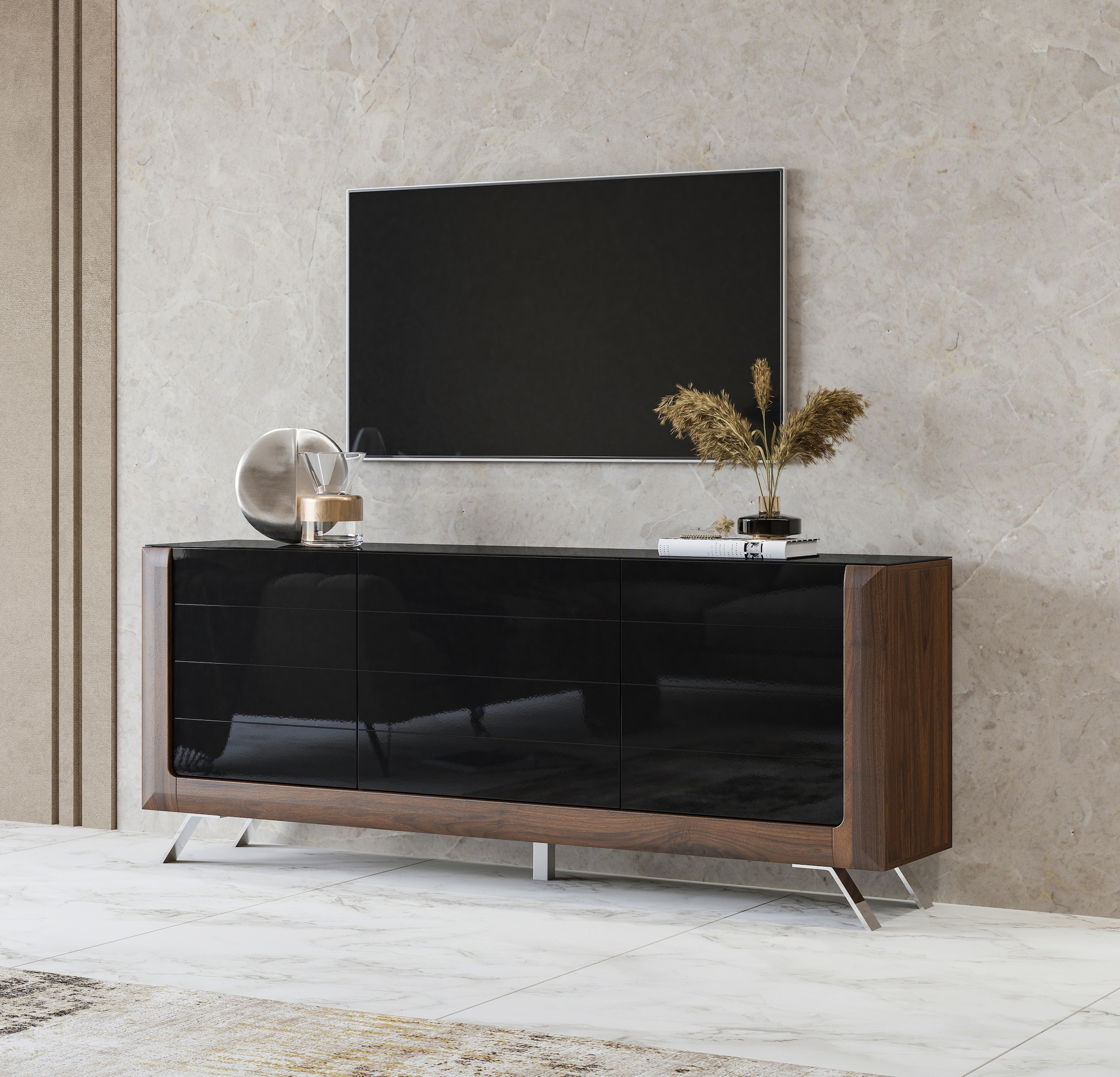 Leonique Sideboard »Kasai«, Breite 199 cm, mit 3 Türen