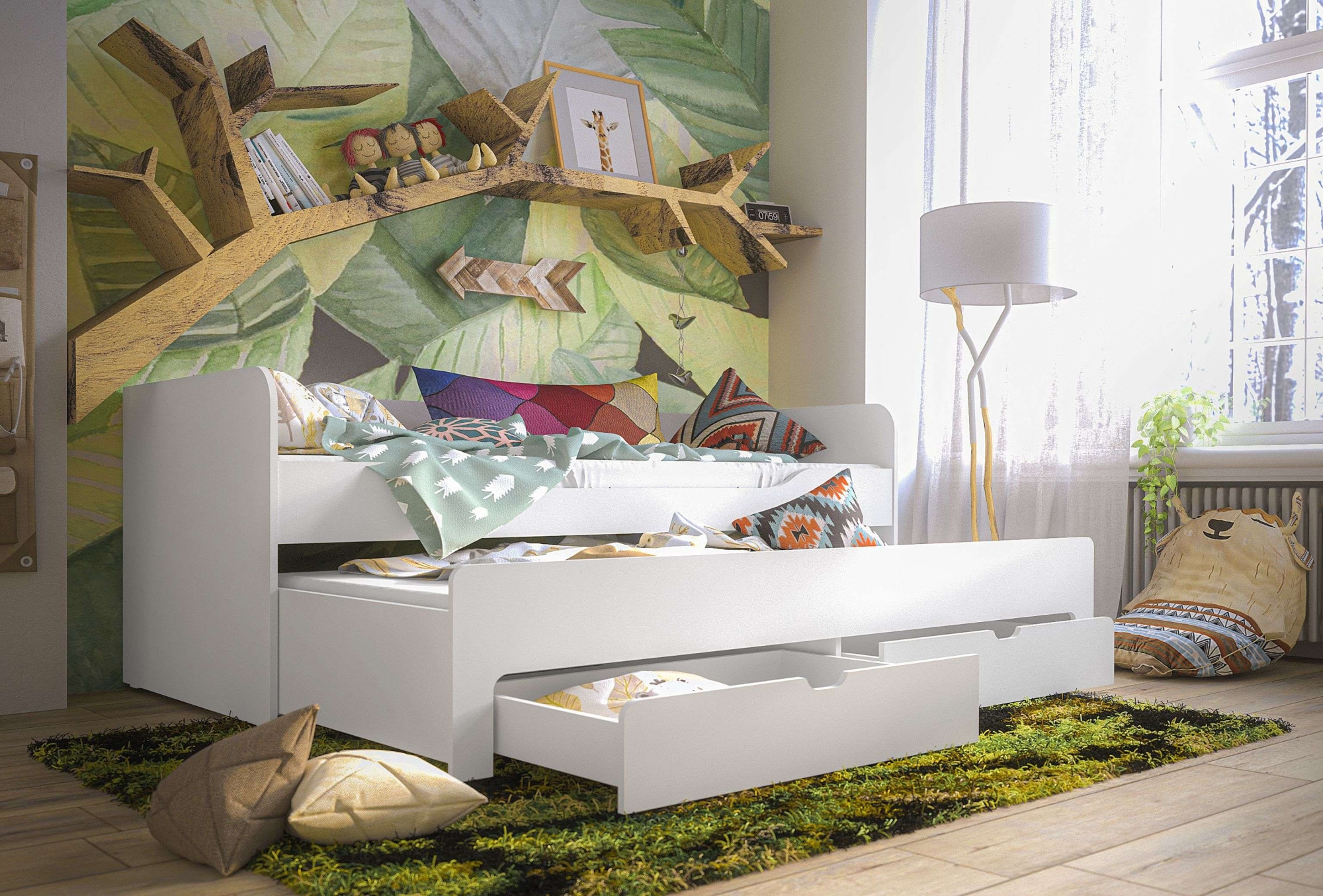 Jugendbett HOME AFFAIRE "Bett Tulsa mit zusätzlicher ausziehbarer Schlaffläche und Schubladen", weiß (weiß, weiß, weiß), B:96cm H:79cm L:197,5cm, Betten, Jugendbett, Jugendbett BxTxH 197,5x96x79 cm