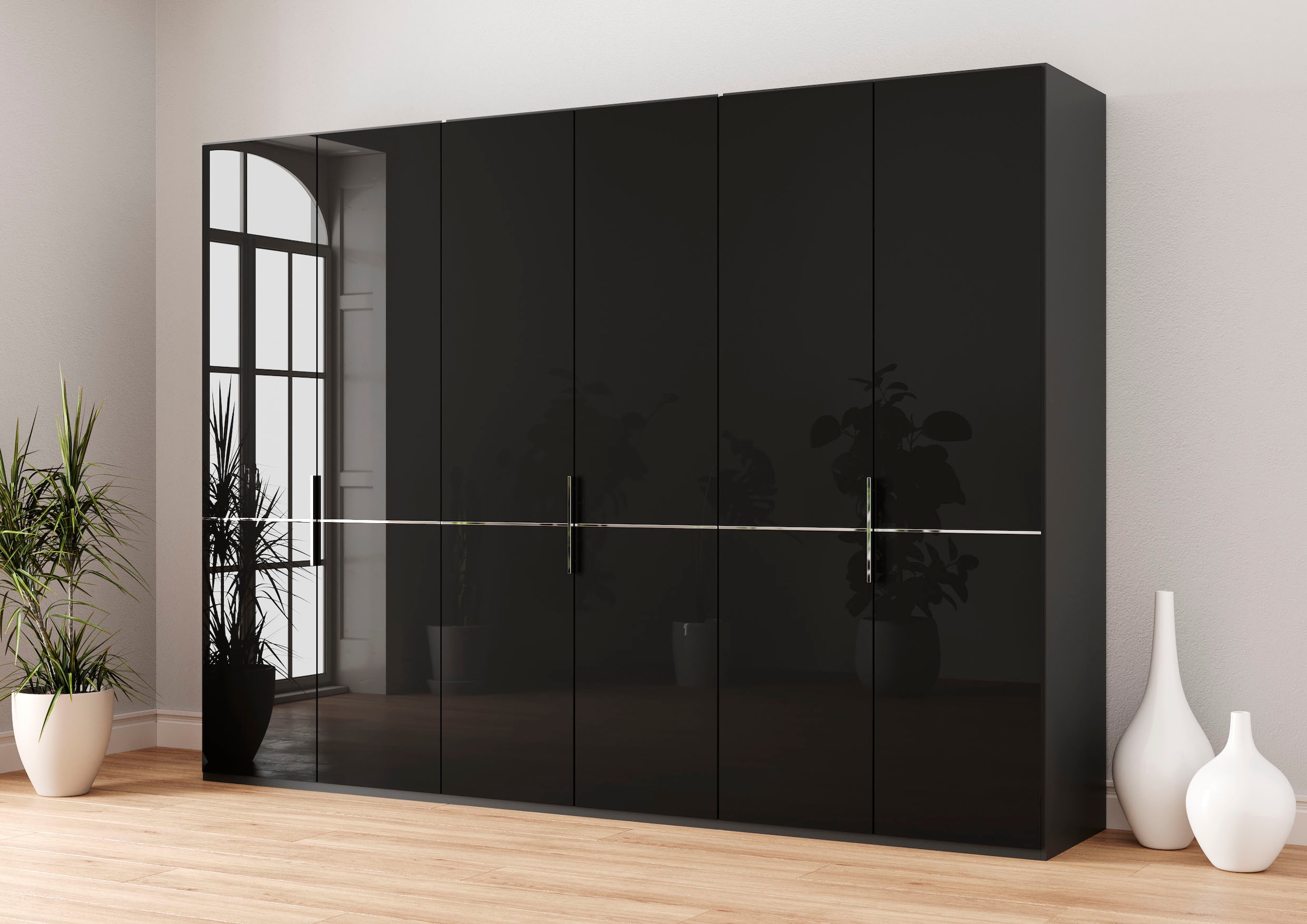 Musterring Drehtürenschrank »Imola W«, Einlegeböden und Kleiderstangen,mit Glastüren und Aufleistung in Chrom