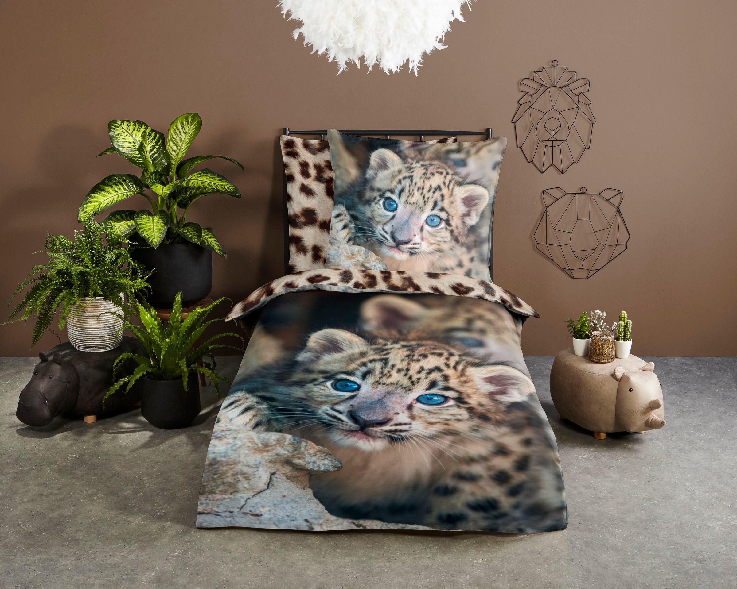 PURE luxury collection Kinderbettwäsche »Mascha«, Mikrofaser, 135x200, Pflegeleicht, Reißverschluss, Wende Kind, Leopard