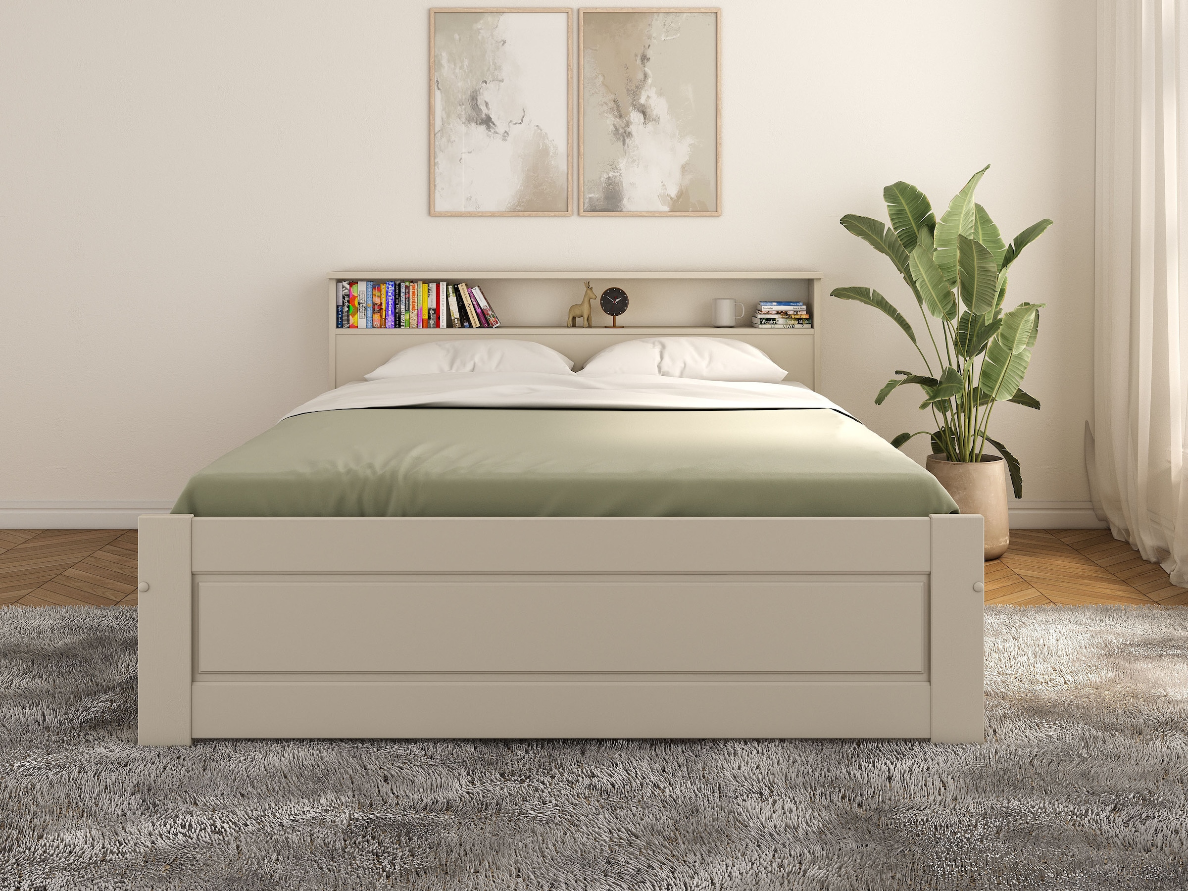 OTTO home Massivholzbett »FLAVION,  Jugendbett, Stauraum, FSC® zertifizierte Kiefer« Breite: 90, 140, 180,  Qualitätsprodukt, Regal, Kassettenoptik, Schublade optional