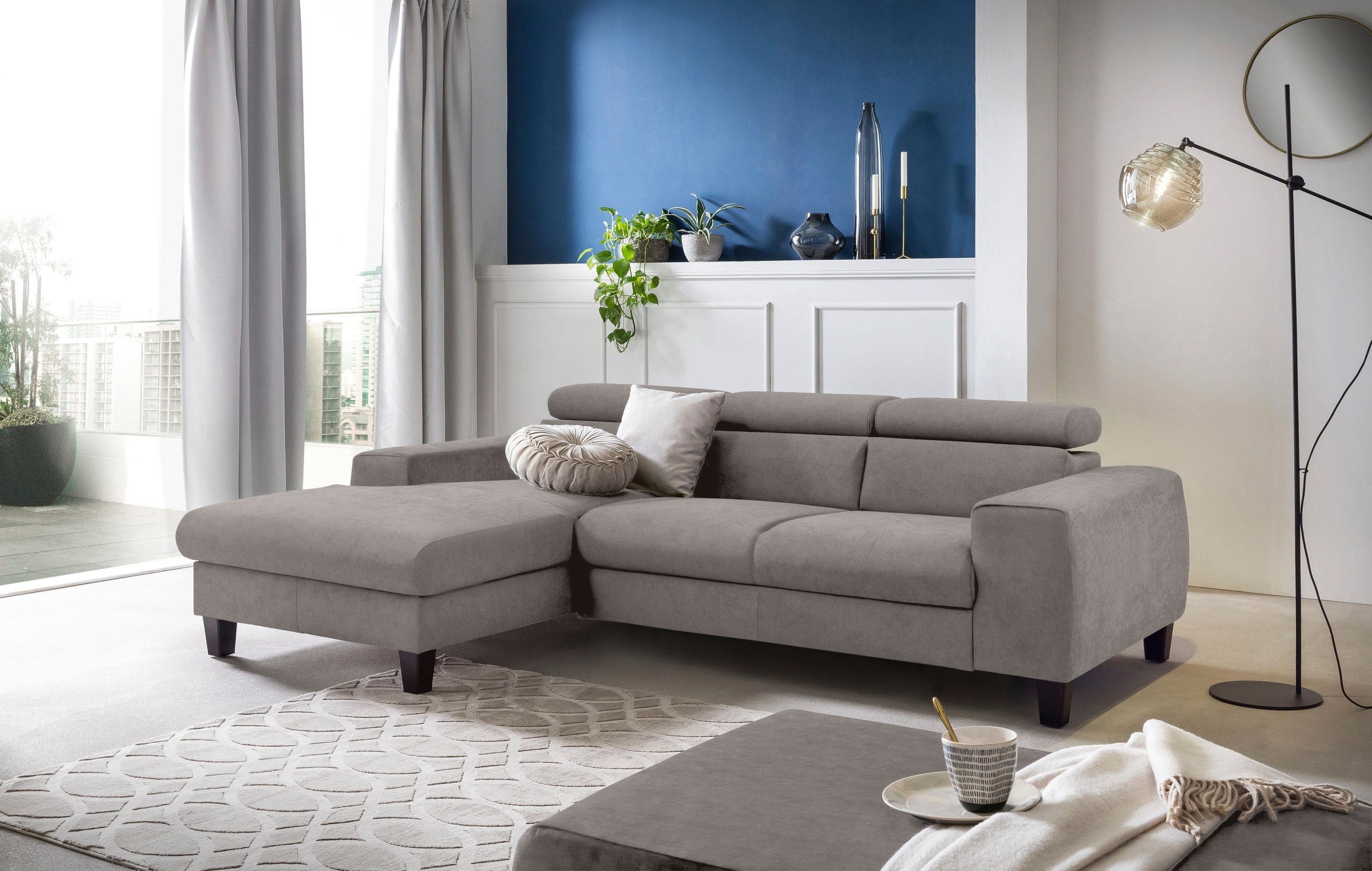 COTTA Polstergarnitur »Morven L-Form«, (Set), Set bestehend aus: Ecksofa mit Kopfteilverstellung & Hocker