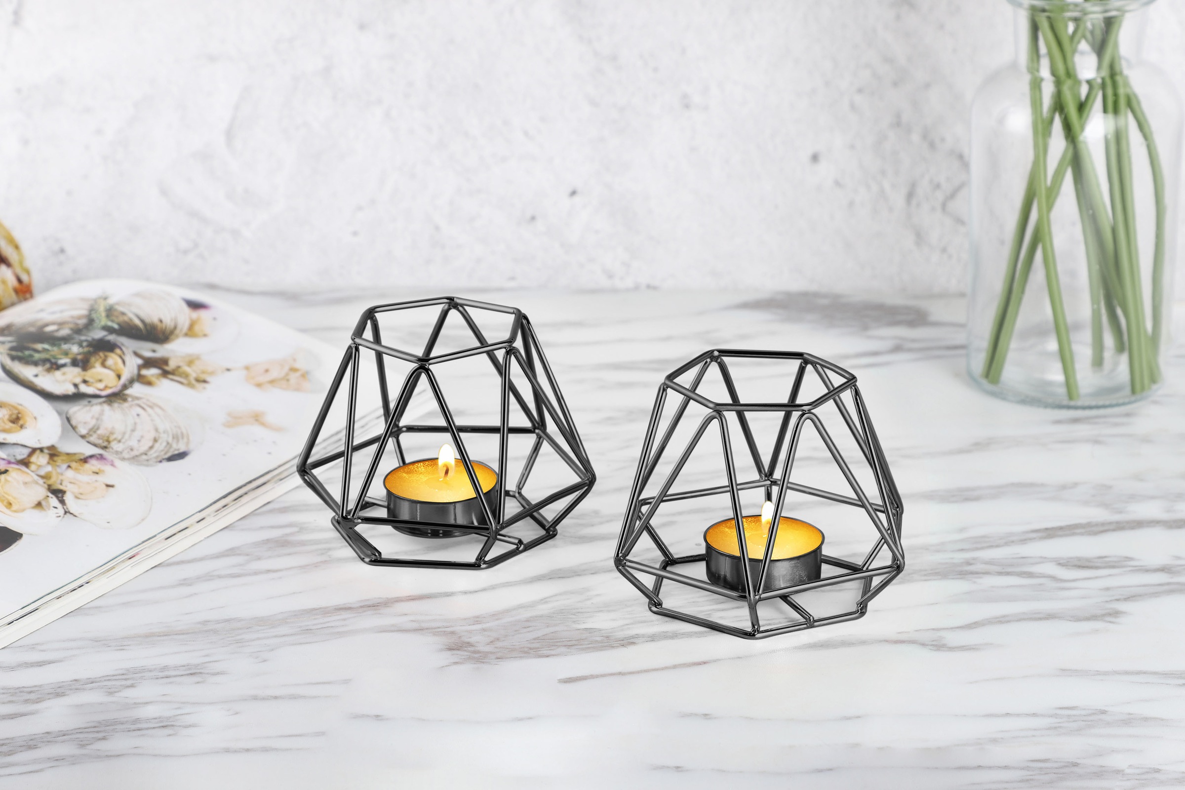 ECHTWERK Teelichthalter »Vintage Small, Weihnachtsdeko«, (Set, 2 St.), moderner Kerzenhalter aus Eisen, geometrisches Design, Höhe ca. 8,3 cm