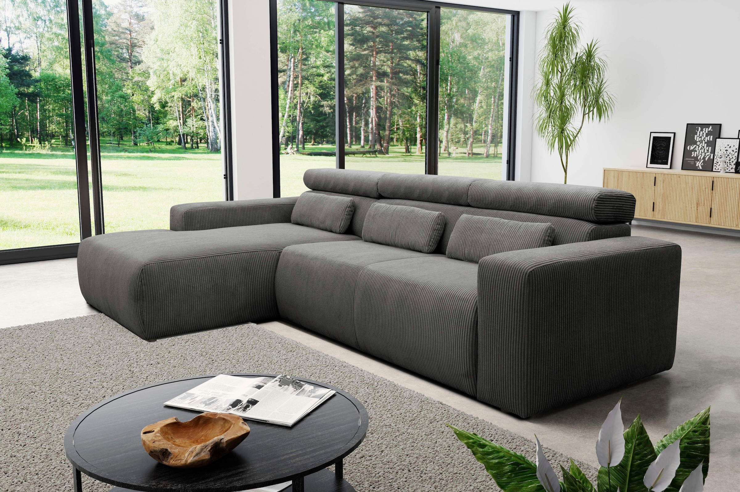 DOMO collection Ecksofa »Brandon große Ausführung B/T/H: 289/177/80 cm, auch in Leder und Cord«, mit Kopfteilverstellung, wahlweise Sitztiefenverstellung, L-Form