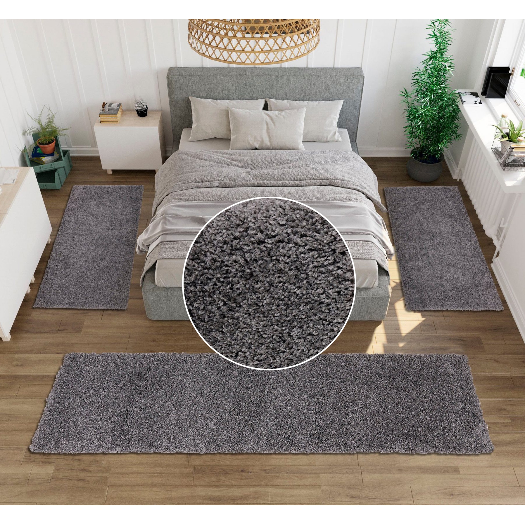 my home Bettumrandung »Shaggy 30« Höhe 30 mm 3 tlg. gewebt, 2- oder 3-teilig, Bettvorleger, Läufer-Set, Uni-Farben