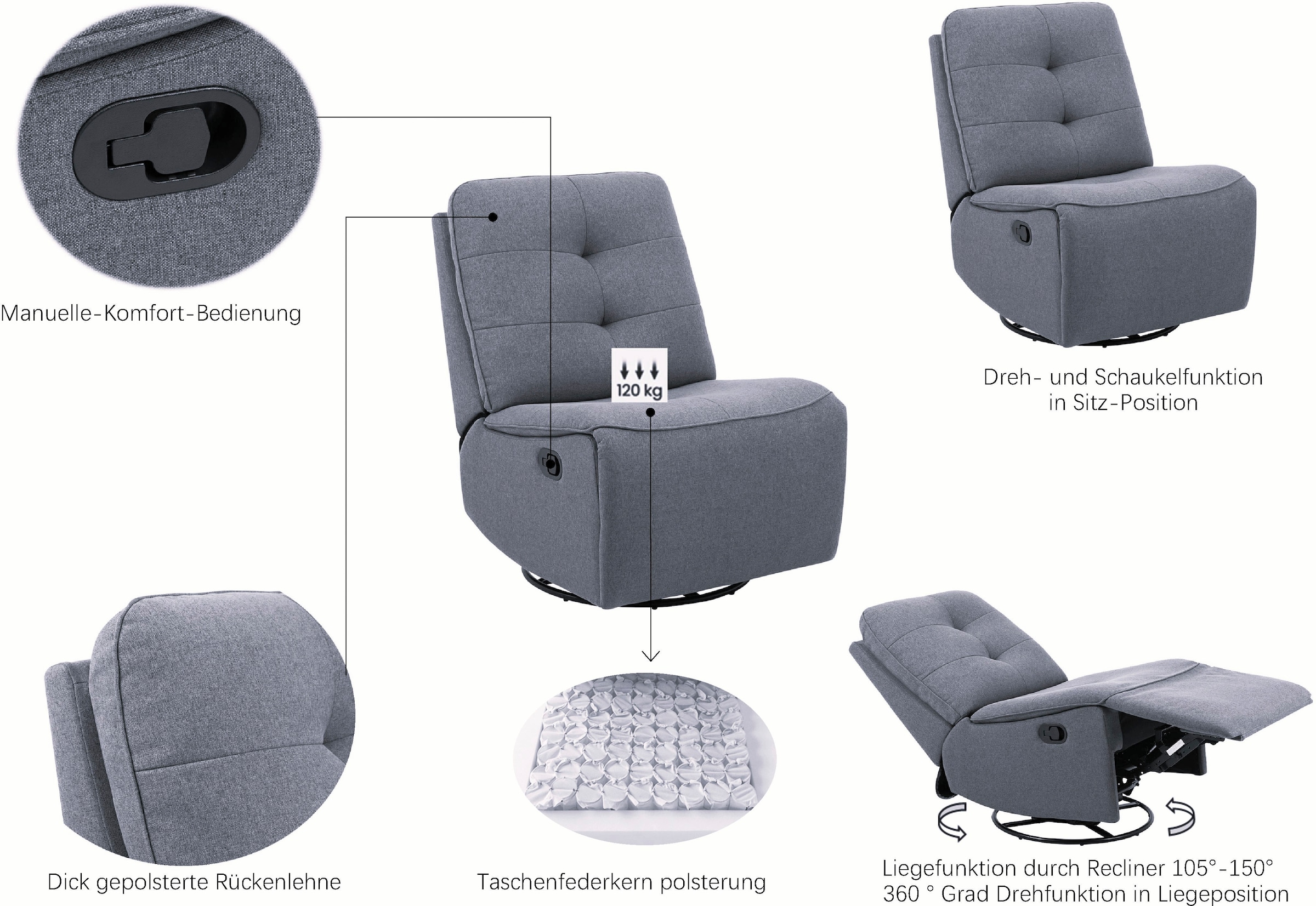 OTTO home Sessel »BAILEE, TV-Sessel, Schaukelsessel, Drehsessel«