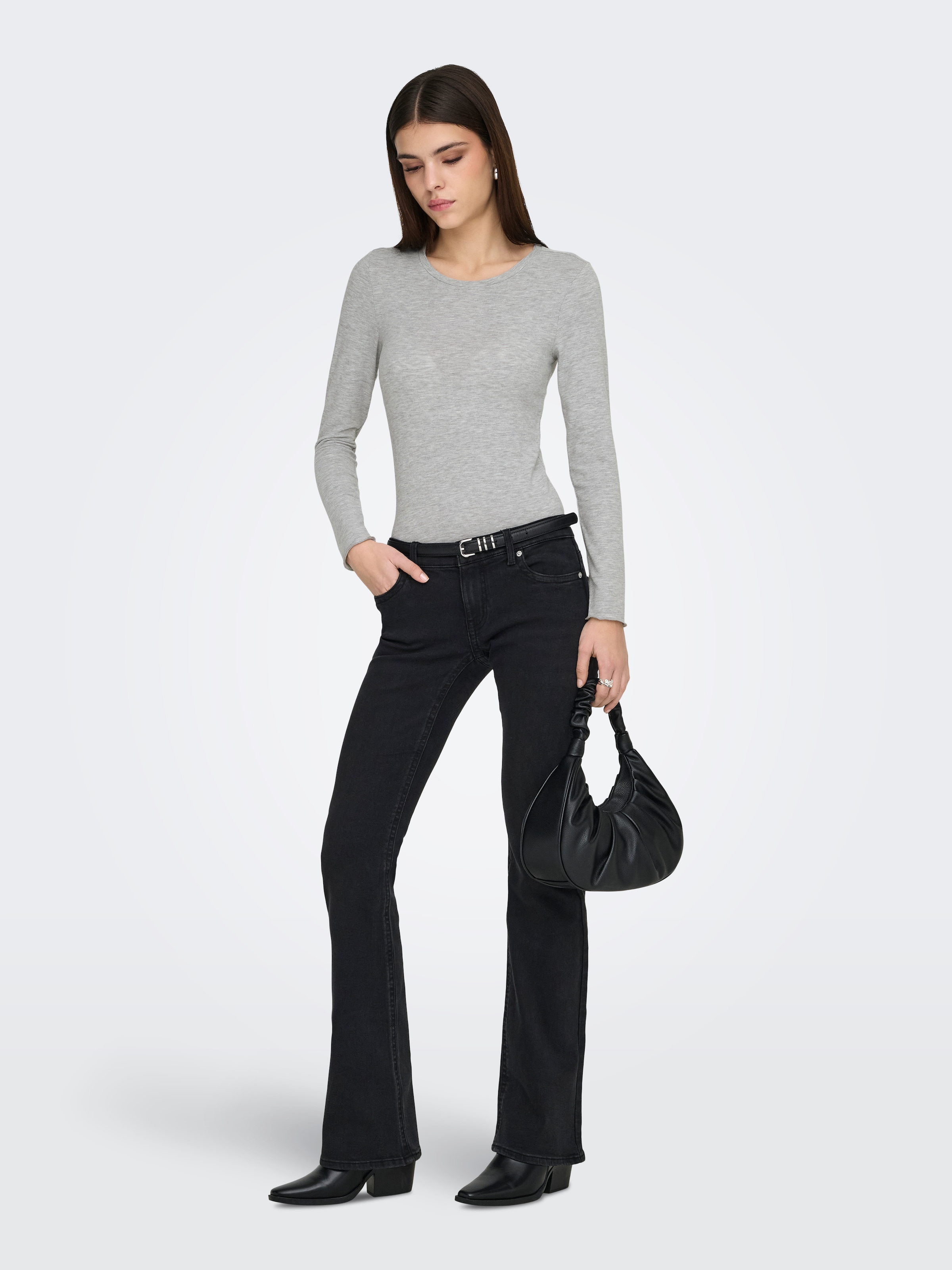 ONLY Langarmshirt »ONLVIRRO O NECK L/S TOP BOX JRS« Materialmix, regular fit