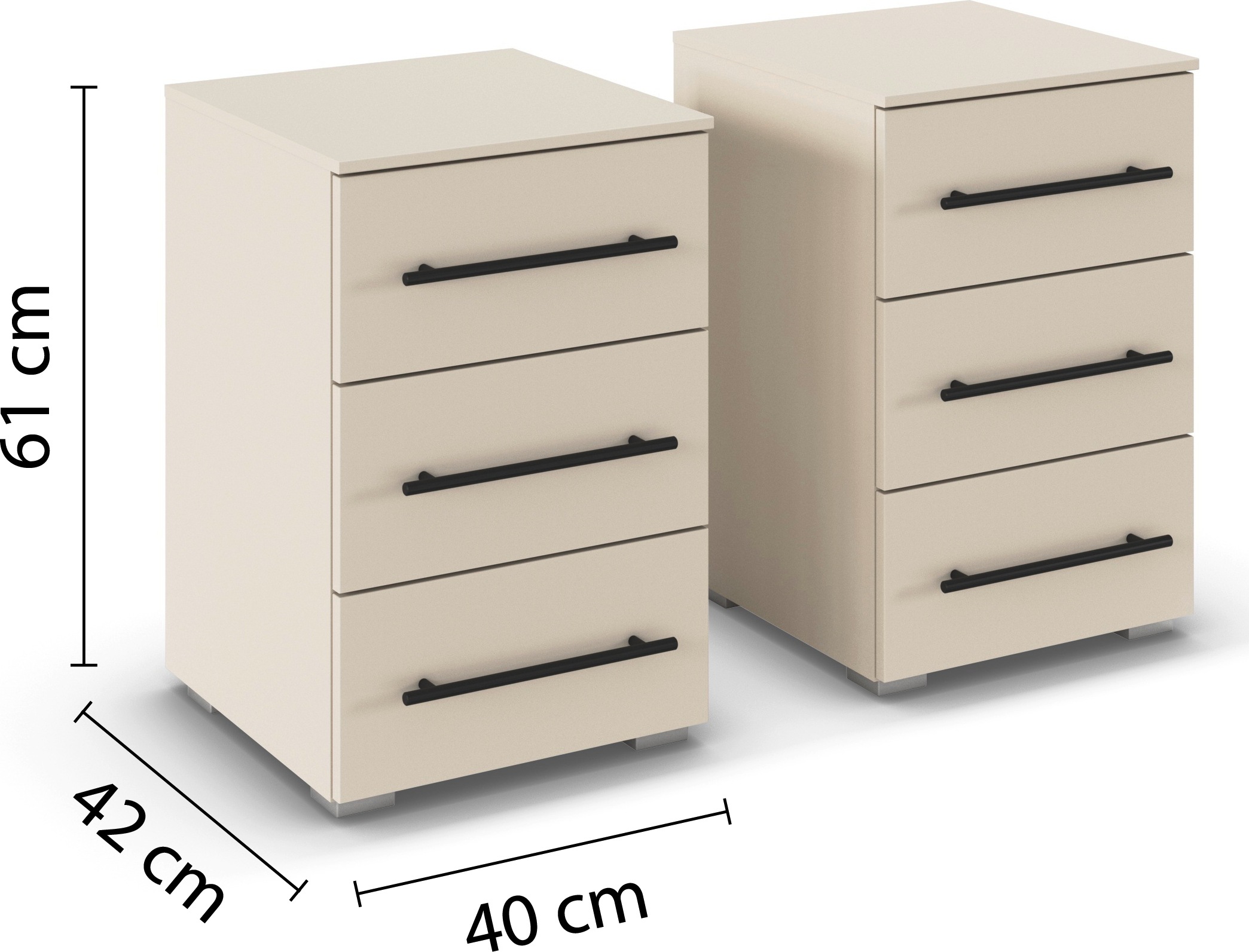 rauch Nachtkommode »Nachttisch Nachtkonsole AVOLA in Dekorfront« Set, Breite 40 cm inkl. Soft-Close-Funktion, 2 Stk. tlg. mit 3 geräumigen Schubladen für viel Stauraum MADE IN GERMANY