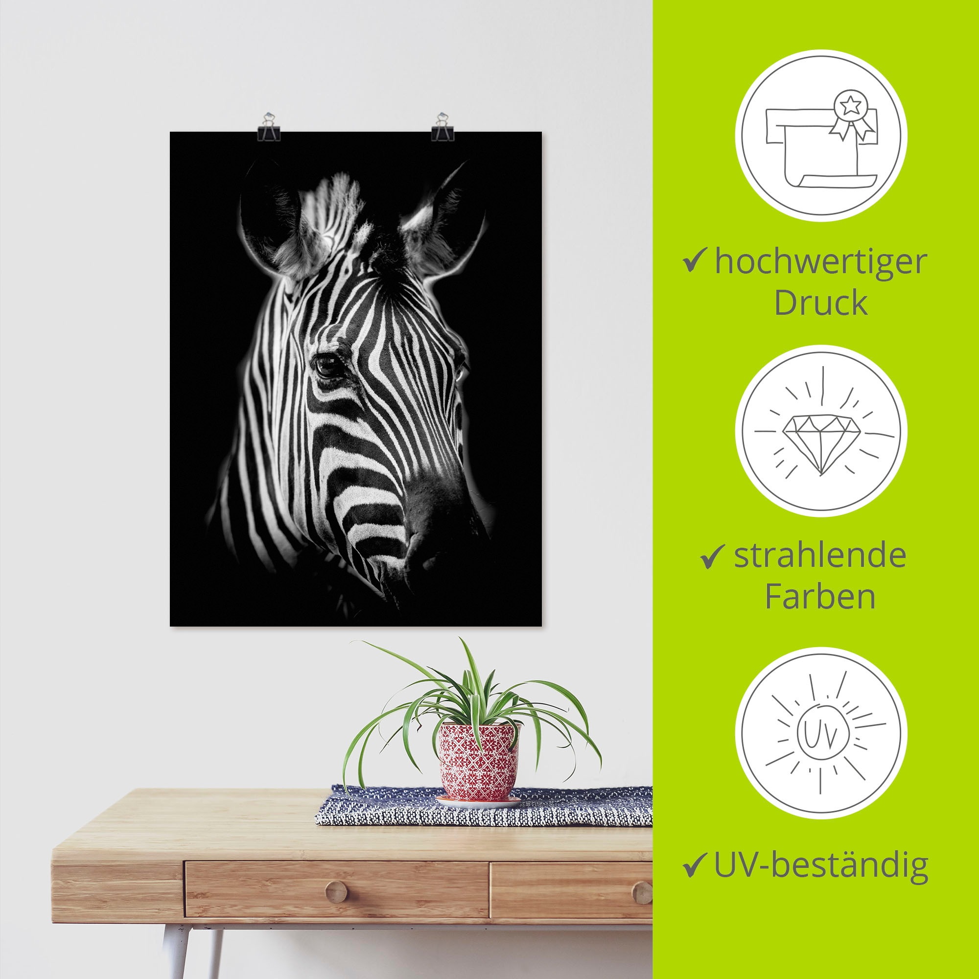 Artland Wandbild »Zebra«, Zebra Bilder, (1 St.), als Alubild, Outdoorbild, Leinwandbild, Poster, Wandaufkleber