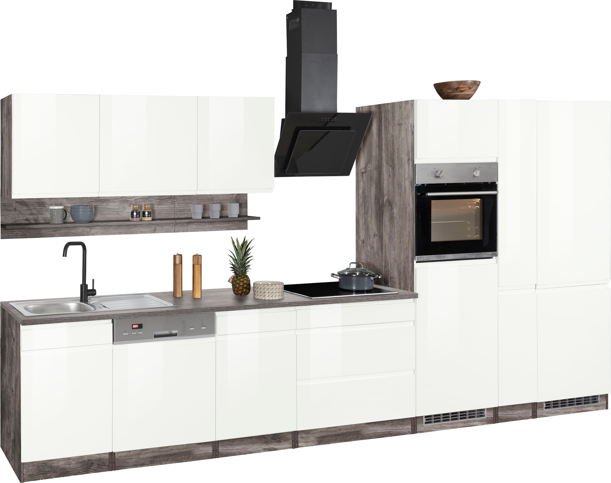 HELD MÖBEL Küchenzeile »Virginia«, Breite 390 cm, mit Glaskeramik-oder Induktionskochfeld
