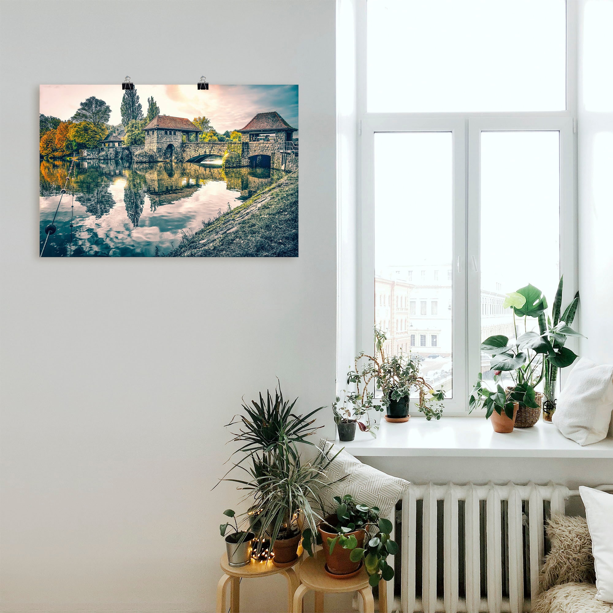 Artland Wandbild »Wehr. Palmengartenwehr Leipzig im Herbst«, Gebäude, (1 St.), als Alubild, Leinwandbild, Wandaufkleber oder Poster in versch. Größen