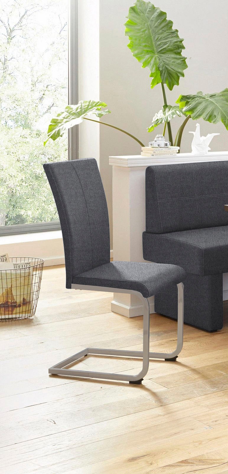 Home affaire Freischwinger »Nils«, (Set), 2 St., Strukturstoff-Struktur grob, Stuhl belastbar bis 120 Kg, Gestell Metall im Chrom-Look oder Schwarz