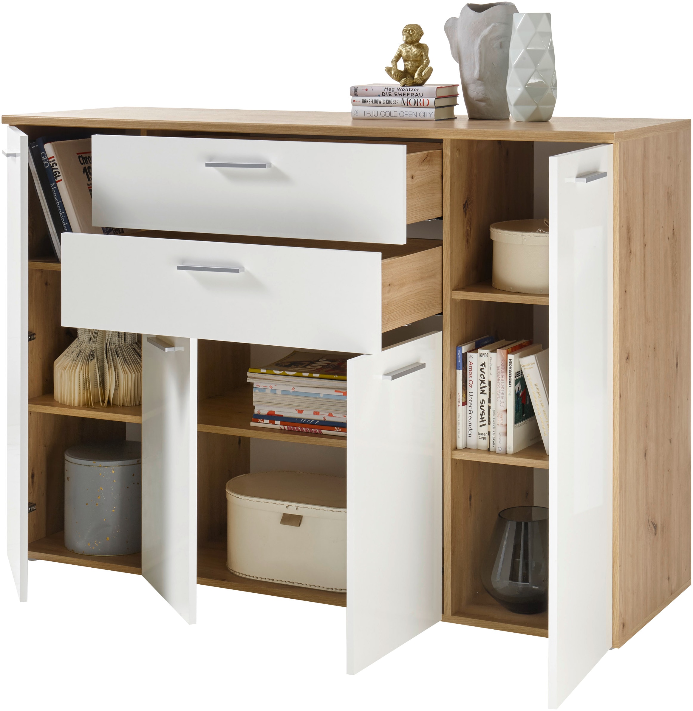 HBZ Kommode »Pablo weiß Glanz, BxHxT 152x106x50 cm«, Kommode mit 4 Türen, 2 Schubkästen, 5 Einlegeböden verstellbar