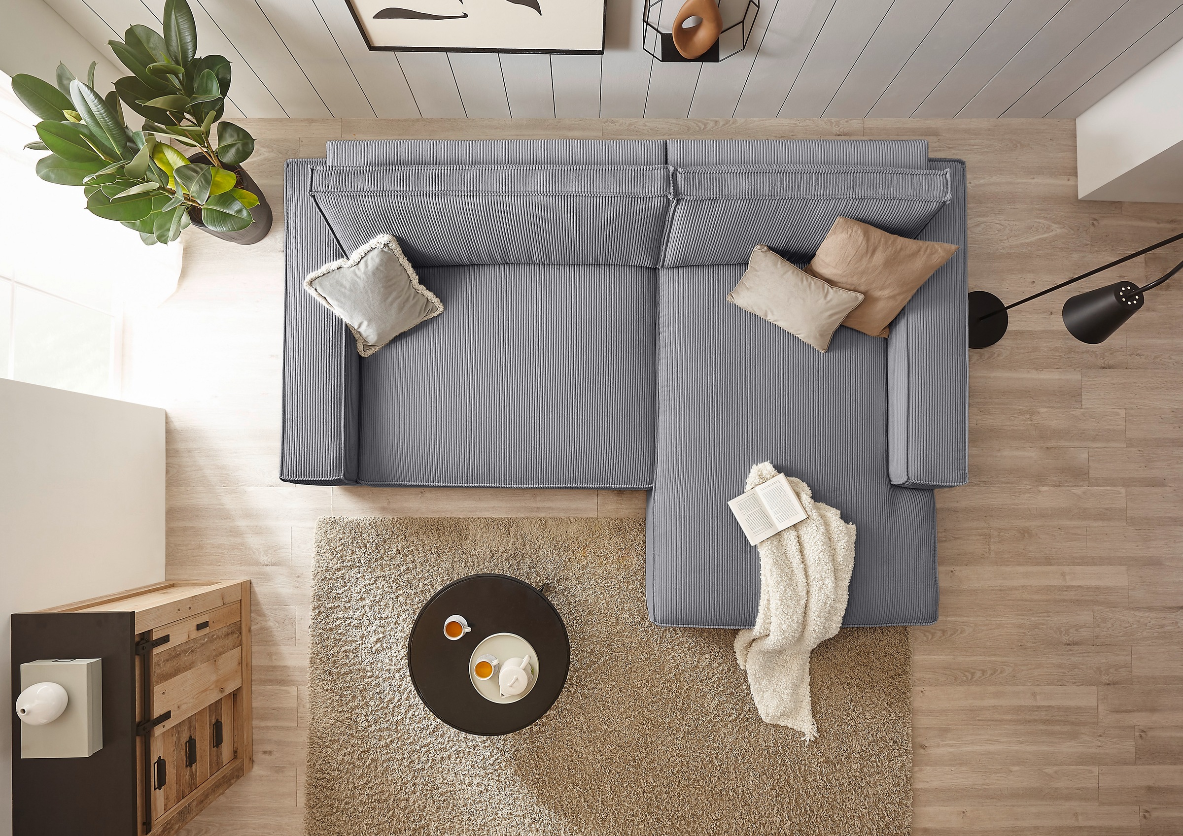 Home affaire Ecksofa »NEU: SHERWOODL XXL 284, Big-Sofa L-Form, tiefe Sitzfläche 95 cm, Cord,«, Leinenoptik, Recamiere rechts/links, auch als Schlafsofa stellbar