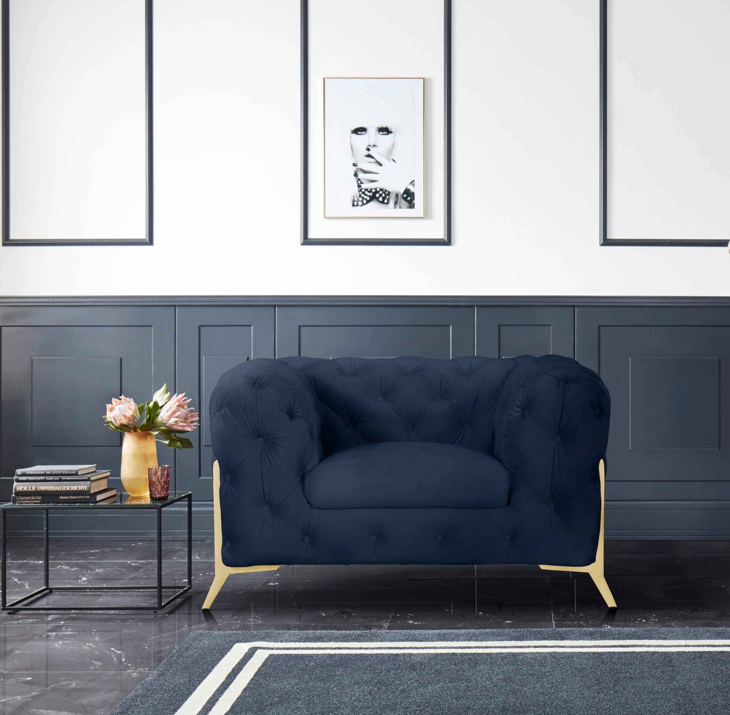 Leonique Chesterfield-Sessel »Amaury Sessel«, aufwändige Knopfheftung, moderne Chesterfield Optik, Fußfarbe wählbar