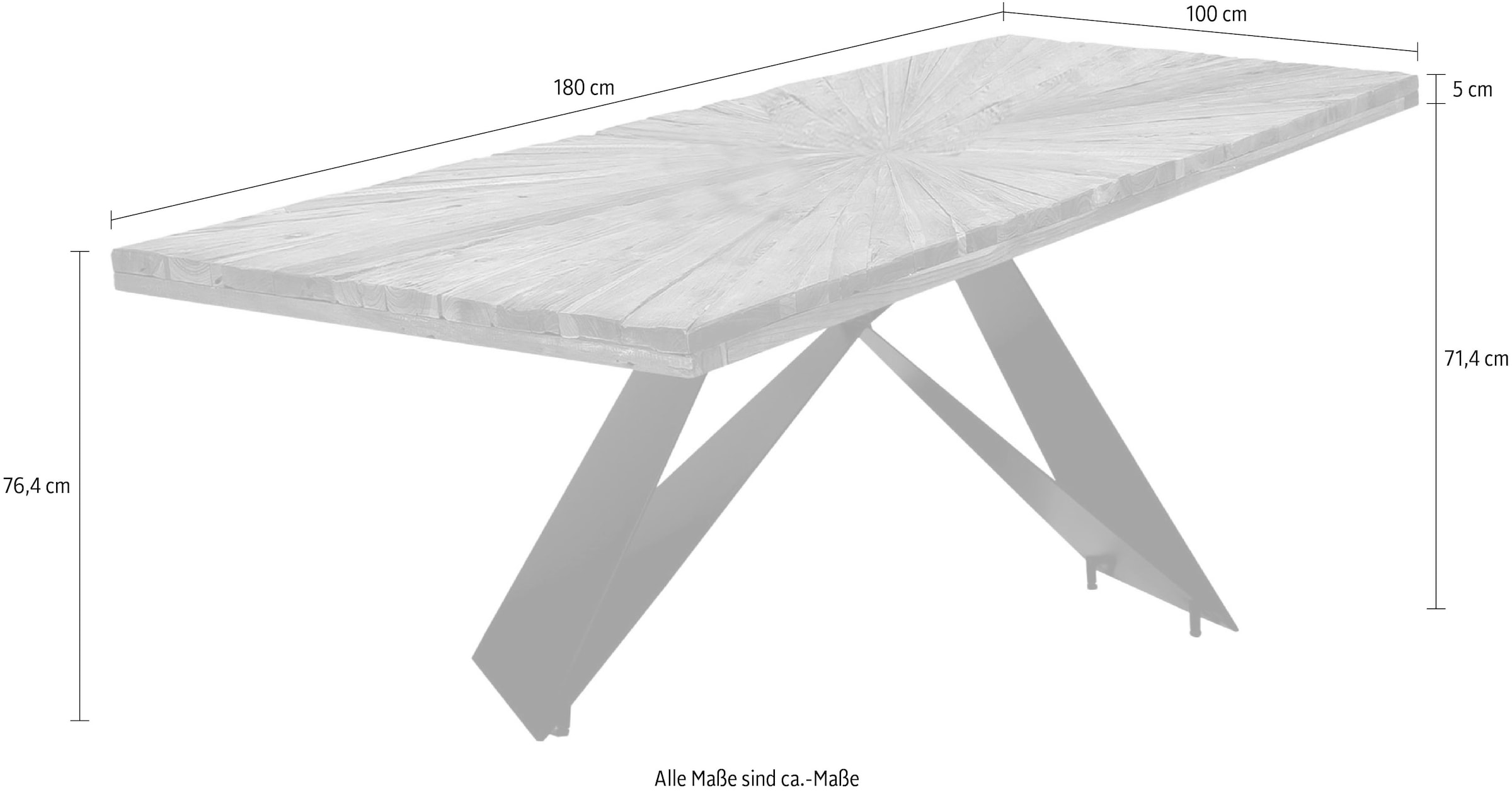 SIT Esstisch »Chur aus Teak mit 50-mm-Platte & Sonnendesign & Cross-Base-Gestell« 1 Stk. tlg. 50-mm-Teakplatte mit außergewöhnlichem Sonnendesign