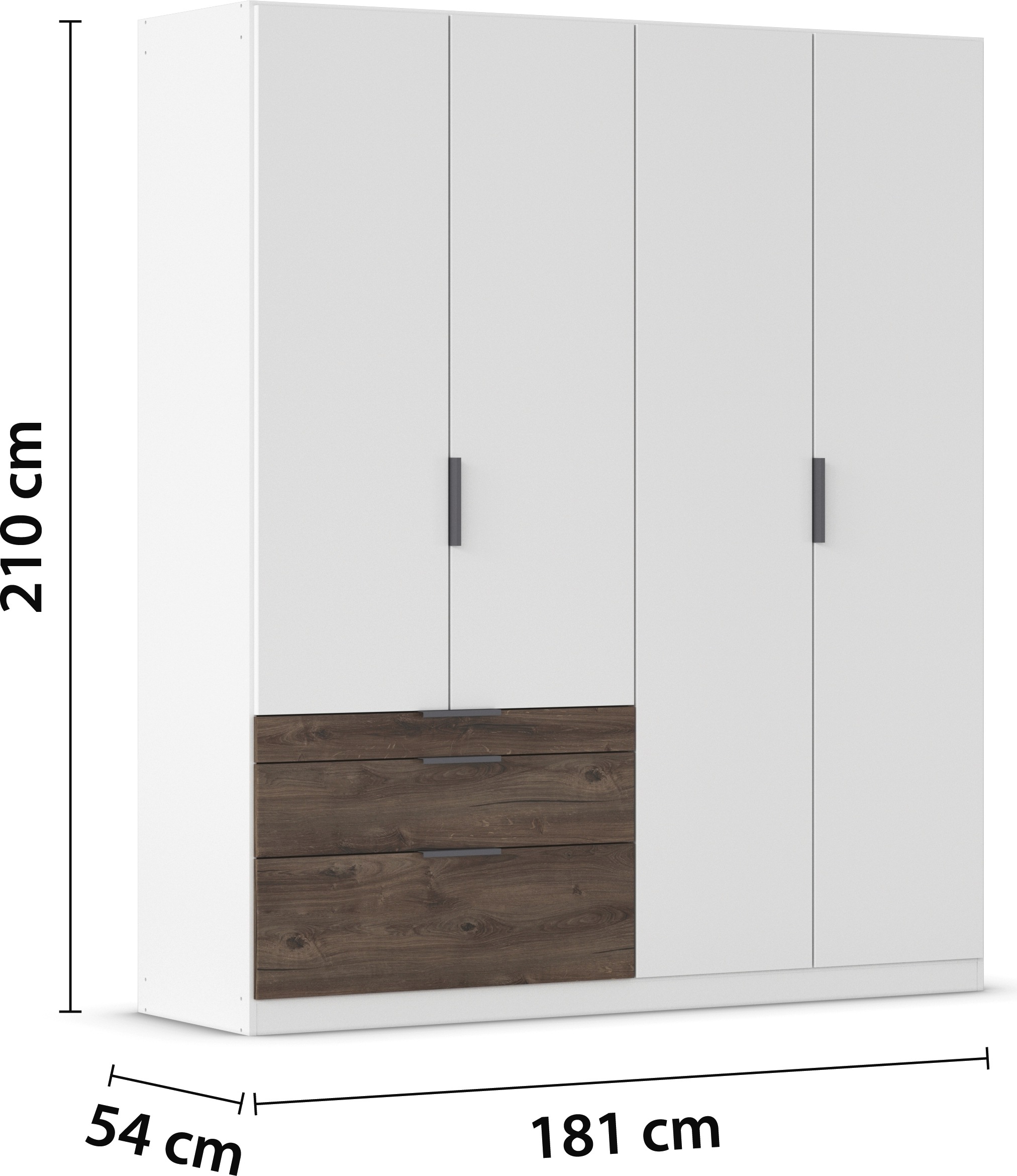 rauch Kleiderschrank »Drehtürenschrank Schrank Garderobe Schlafzimmerschrank KODA«, (oberer Schubkasten mit praktischer Inneneinteilung), mit asymmetrisch angeordneten Schubladen MADE IN GERMANY