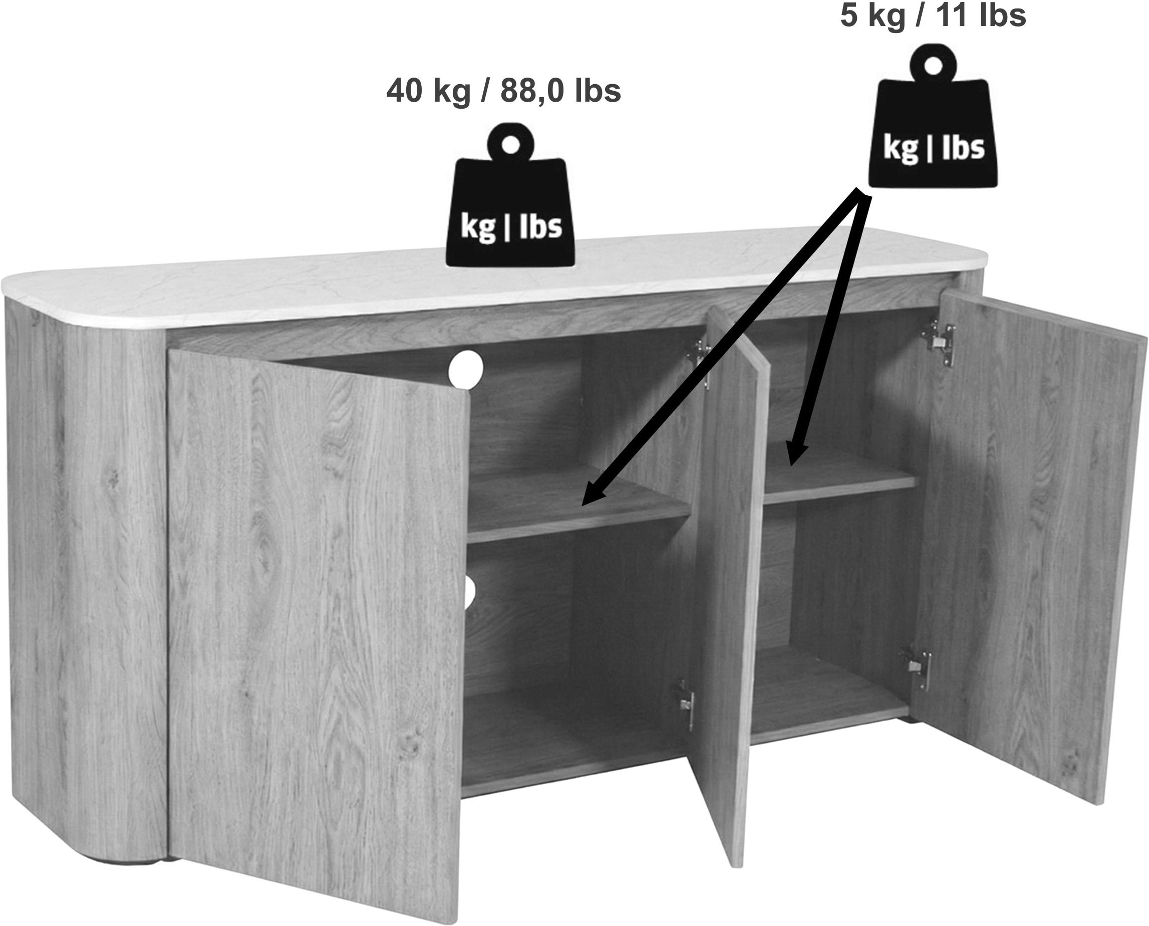 Jahnke Sideboard »TRESOR SB 150« Sideboard, Marmor Look, grifflose Optik, 3 Türen, Breite:150 cm