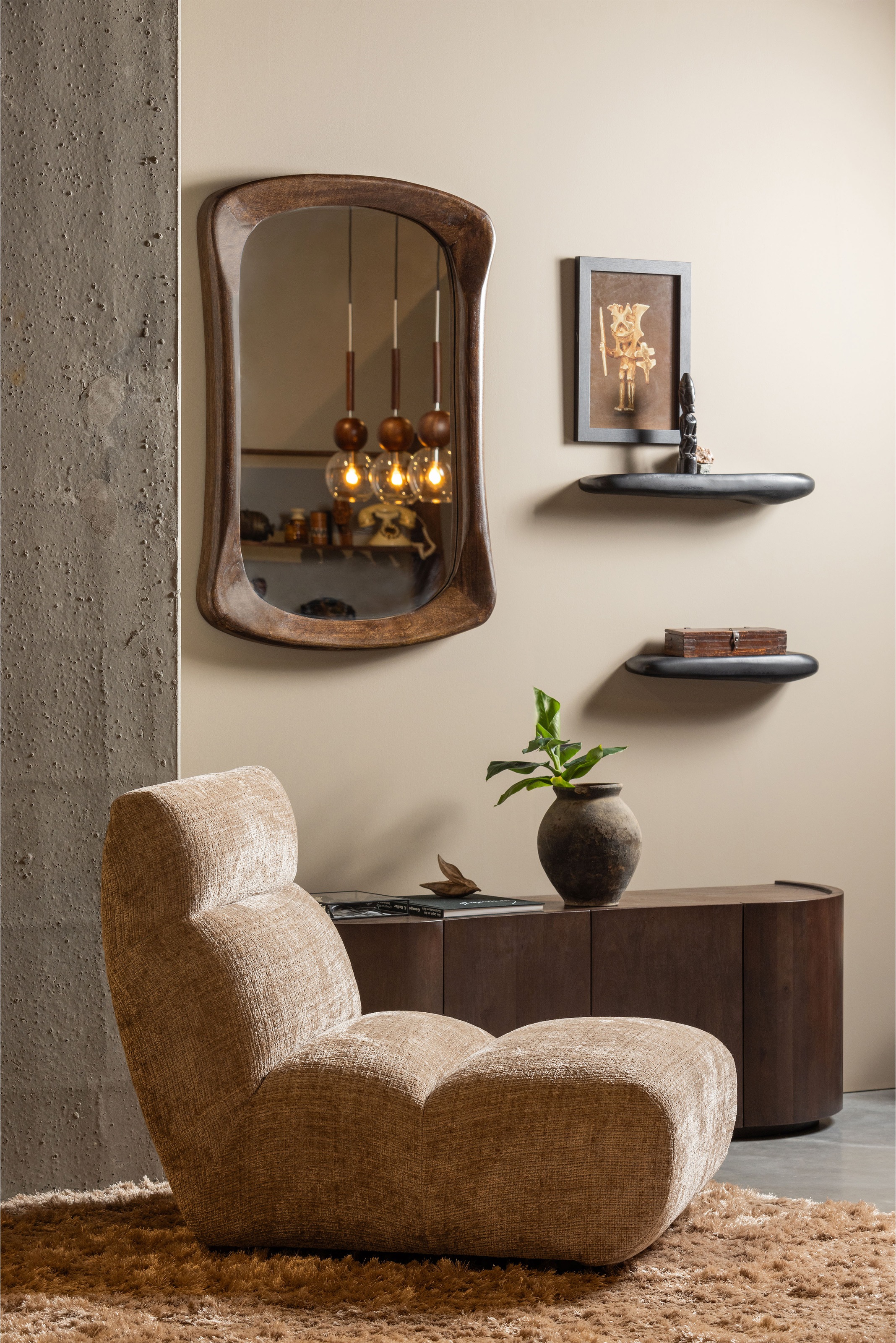 WOOOD Sessel »Observe«, frei im Raum stellbar, grob gewebter Chenille-Stoff, H 82 cm x B 75 cm