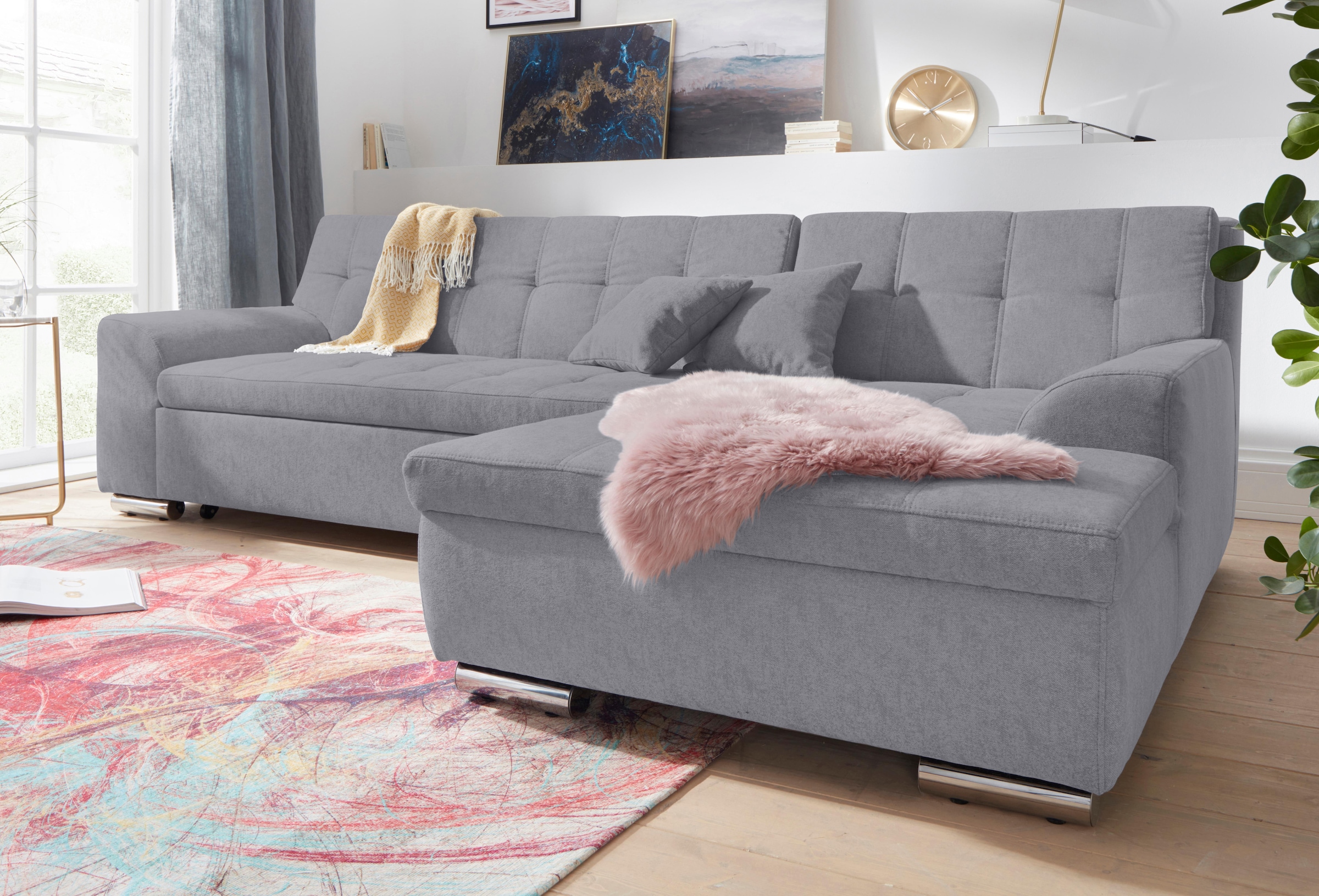 DOMO collection Ecksofa »Aversa, moderne Steppung, geschwungene Armlehnen, günstig online kaufen