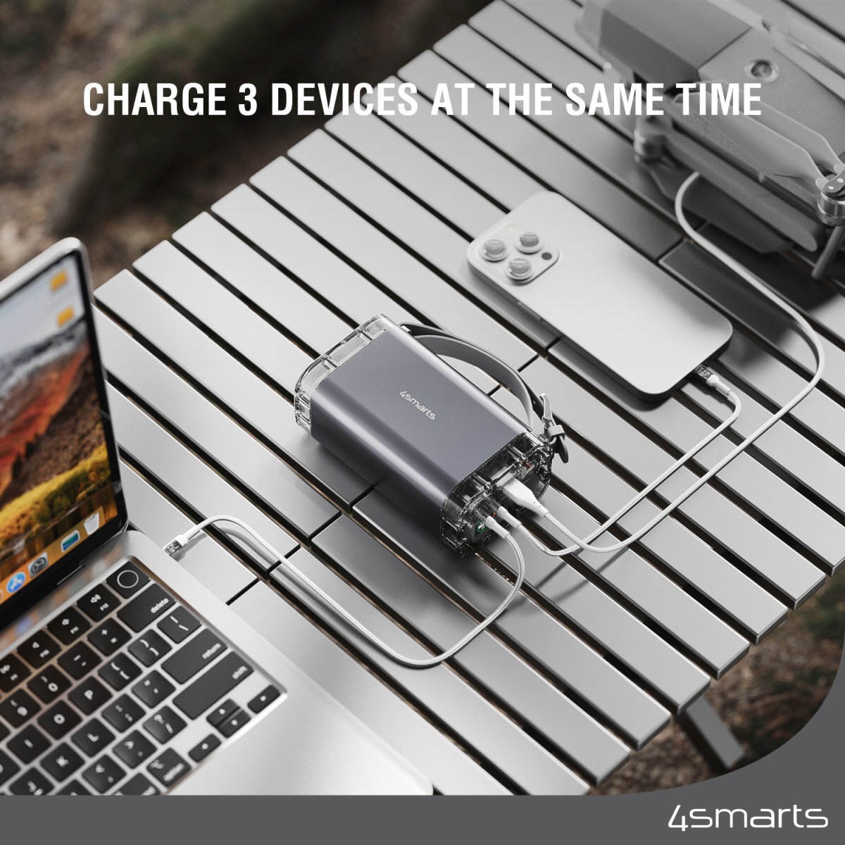 4smarts Powerbank »Powerbank Lucid Air 26.800 mAh 65W«, 4smarts Powerbank Lucid Air 26800mAh 65W, grau, 26800 mAh, 11,1 V, schnelles Laden, IP67, LCD-Display
