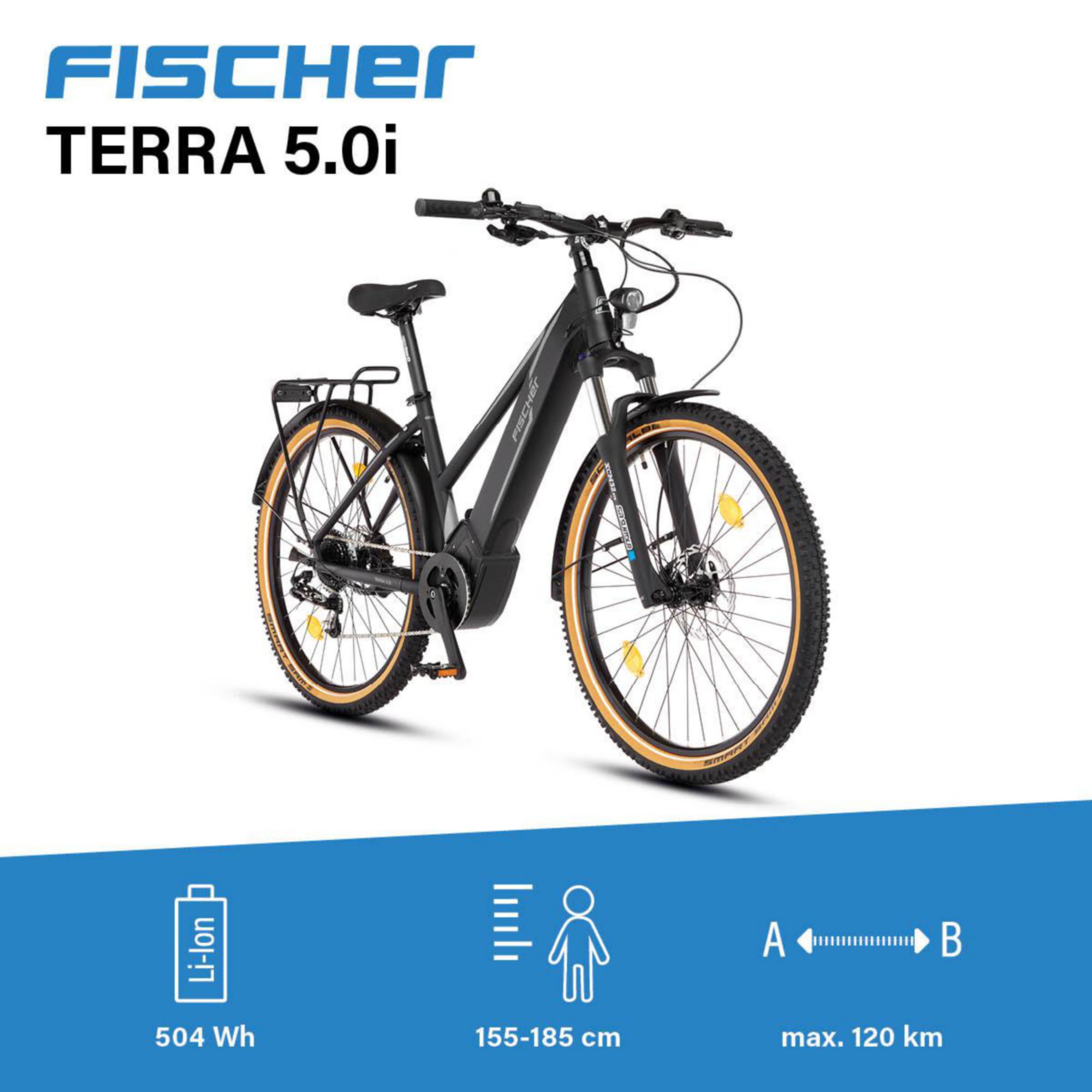 FISCHER Fahrrad E-Bike »TERRA 5.0i 504 sw«, 10 Gang, Clarks, (mit Akku-Ladegerät-mit Werkzeug), Pedelec, Elektrofahrrad für Damen u. Herren