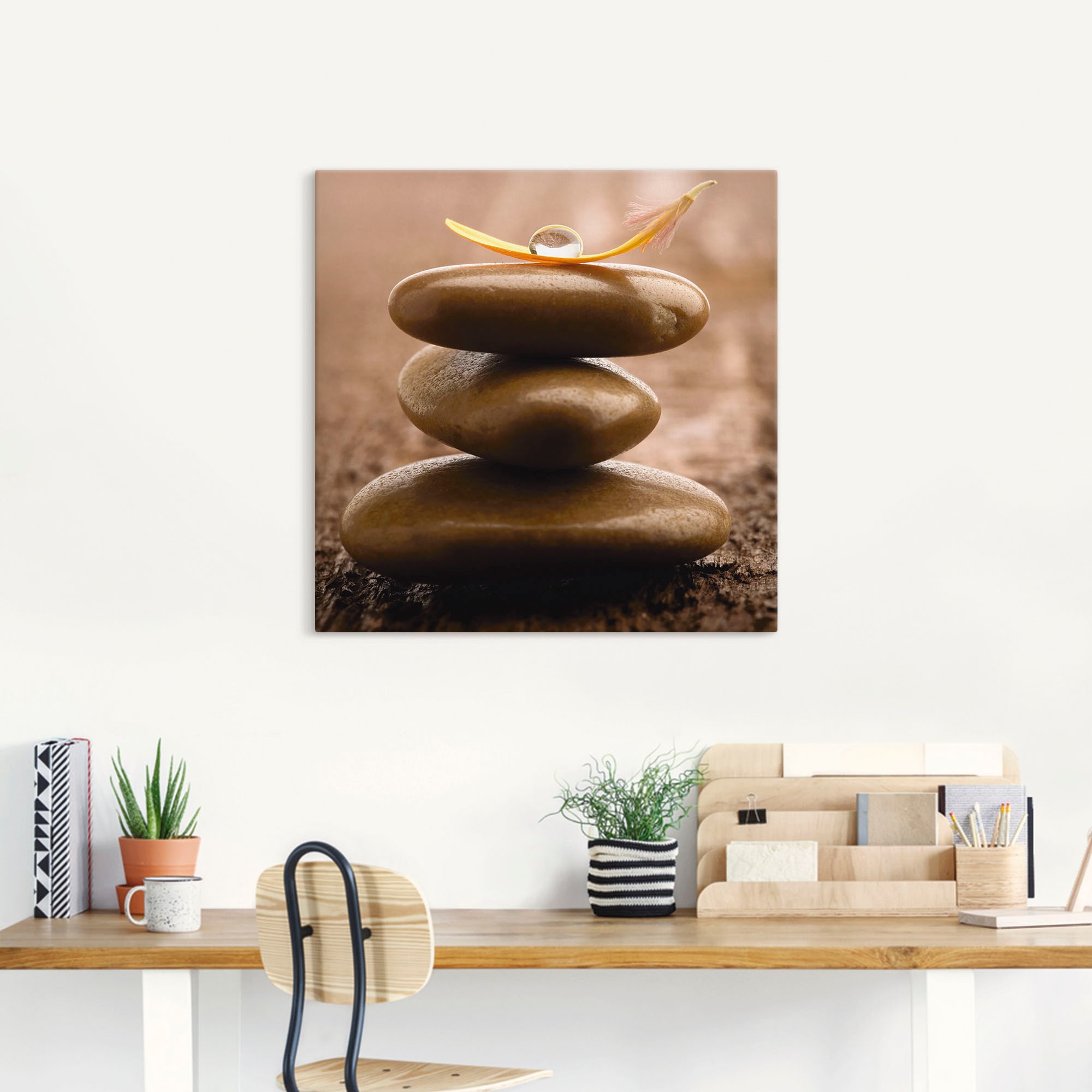 Artland Wandbild »Massagesteinen auf hölzernem Untergrund«, Zen, (1 St.), als Leinwandbild, Wandaufkleber in verschied. Größen