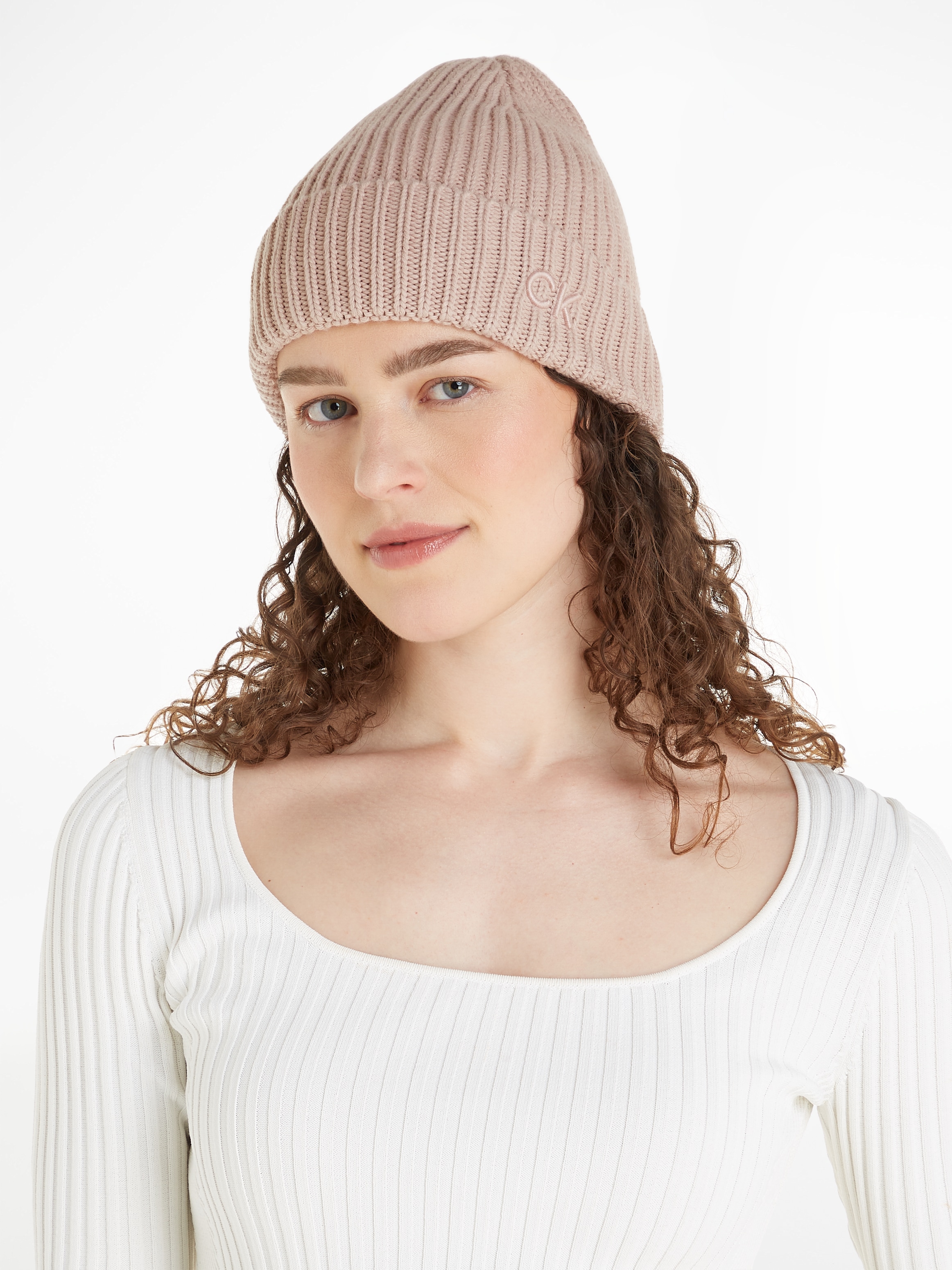 Calvin Klein Beanie »CK EMBROIDERY COTTON RIB BEANIE«, mit Logostickerei