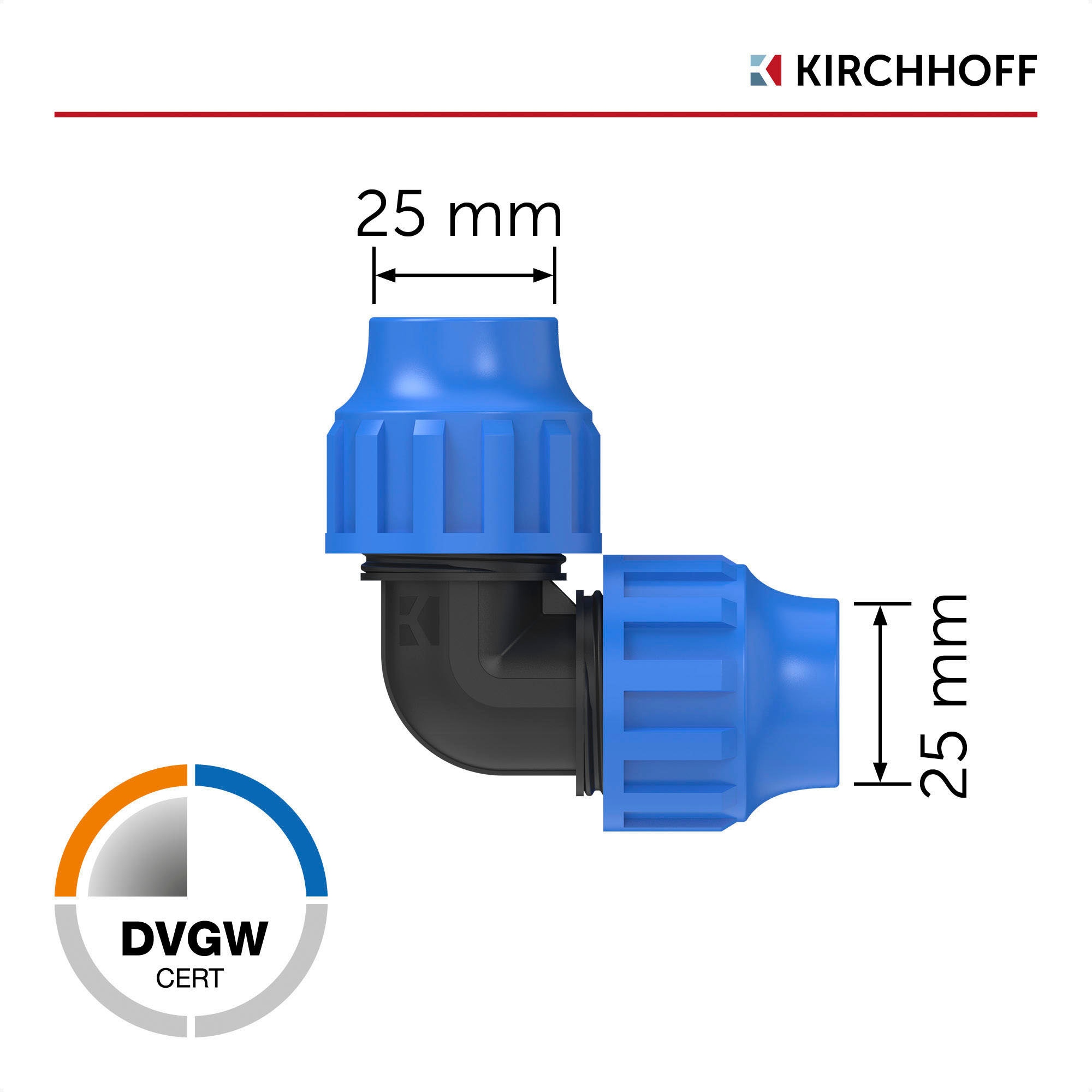 Kirchhoff Winkelstück, für HDPE Rohr, 25 x 25 mm