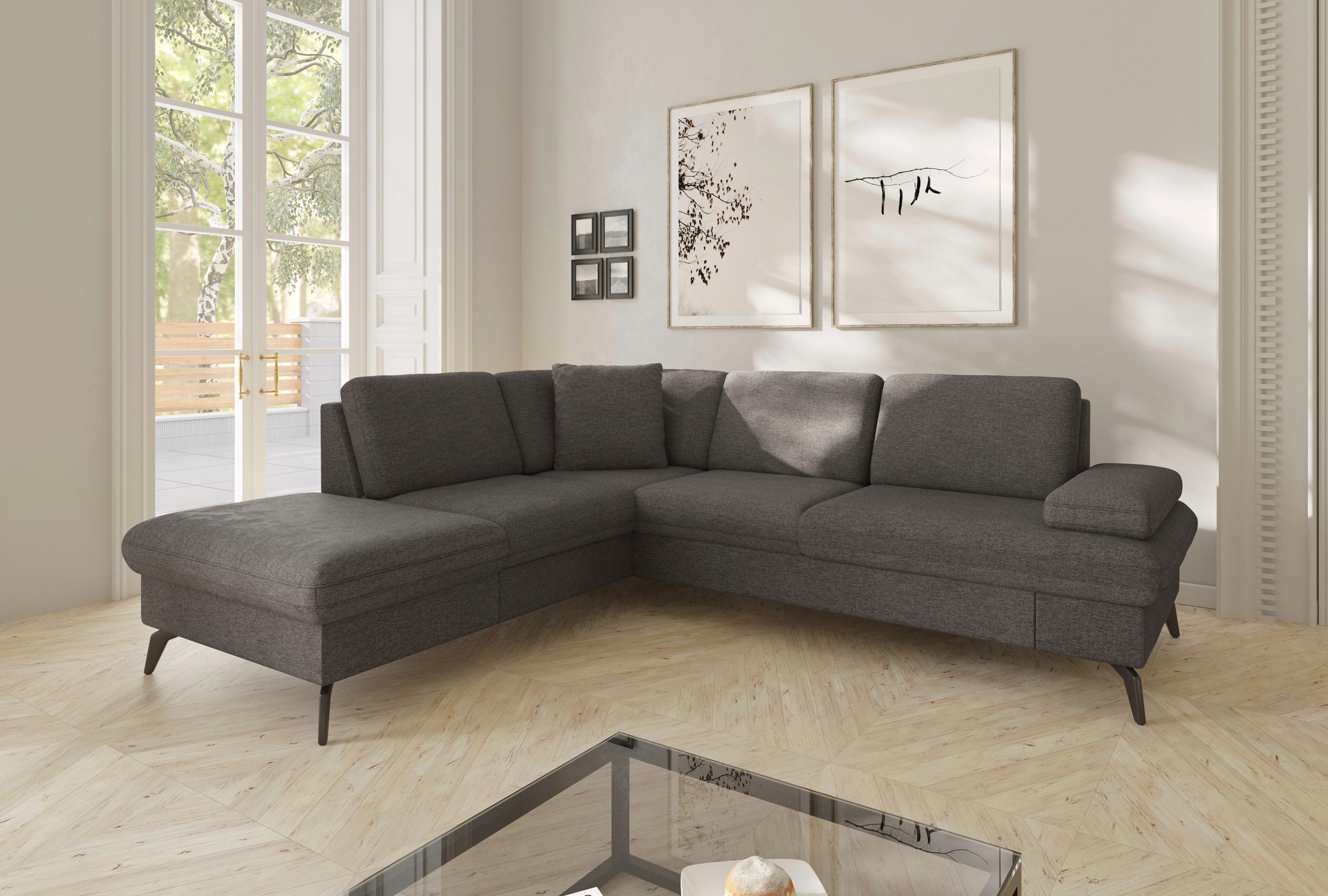 sit&more Ecksofa »Morris Jubi L-Form«, inkl. Armteilfunktion und 1 Zierkissen, wahlweise mit Bettfunktion