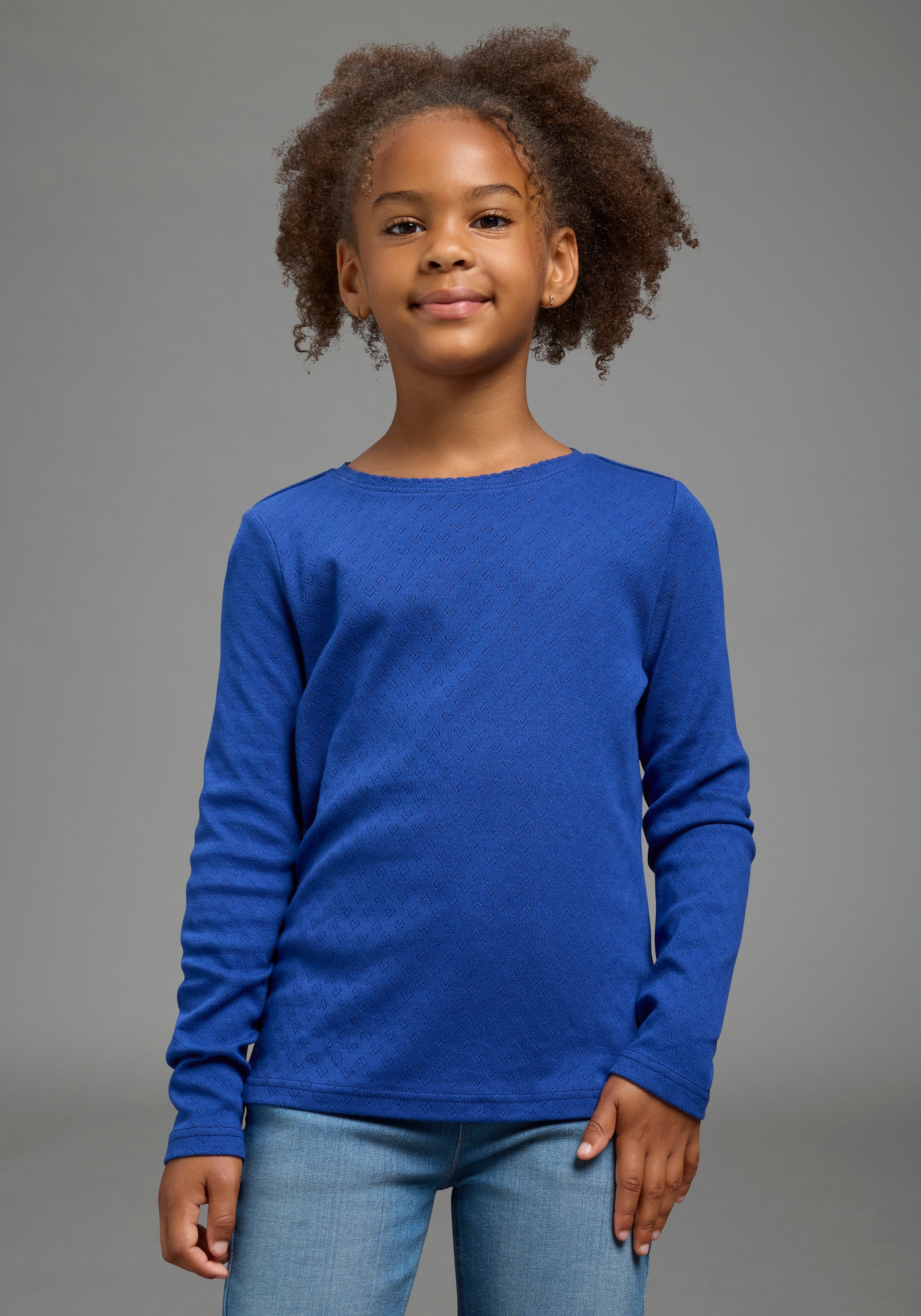 Scout Langarmshirt »3er Pack Shirt in Herz-Ajours Material - NEU von SCOUT« Packung, 3,  langärmlig, hüftlange Basic-Passform, mit Ajourstrickmuster