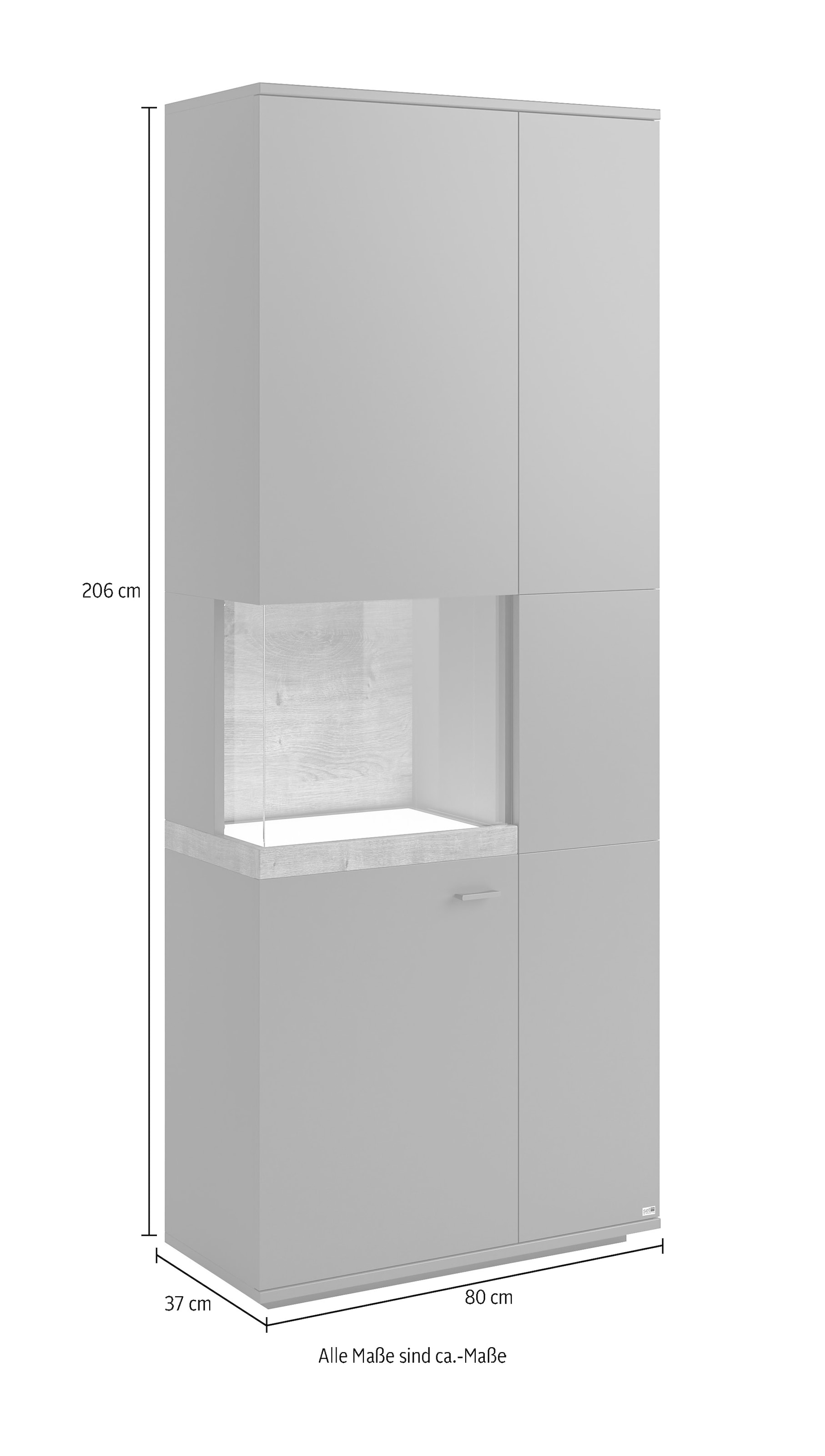 set one by Musterring Glasvitrine »Lancaster«, Farben weiß oder grau mit Eicheabsetzung, mit LED-Beleuchtung