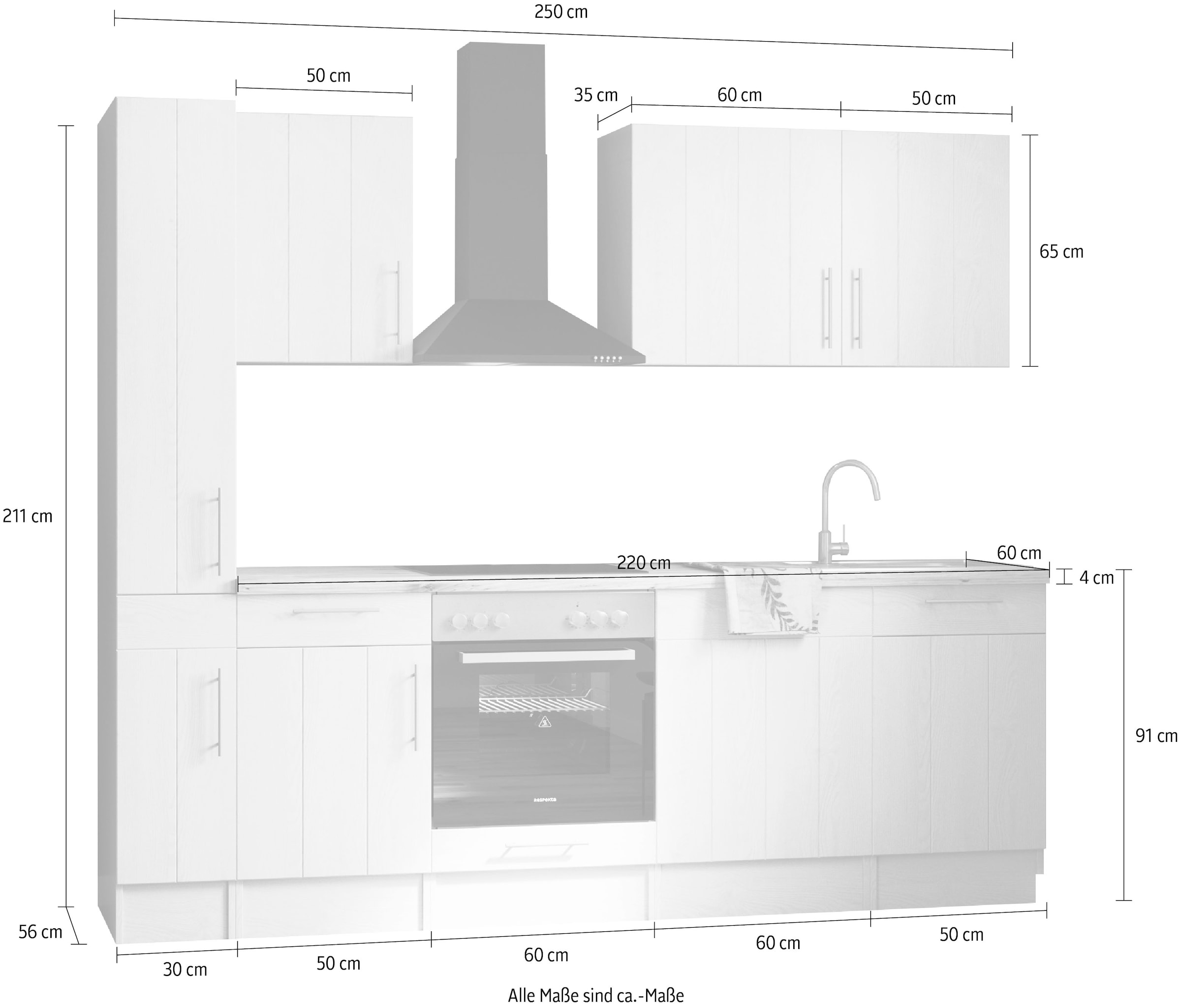 RESPEKTA Küchenzeile »Anton«, Breite 250 cm, mit Soft-Close