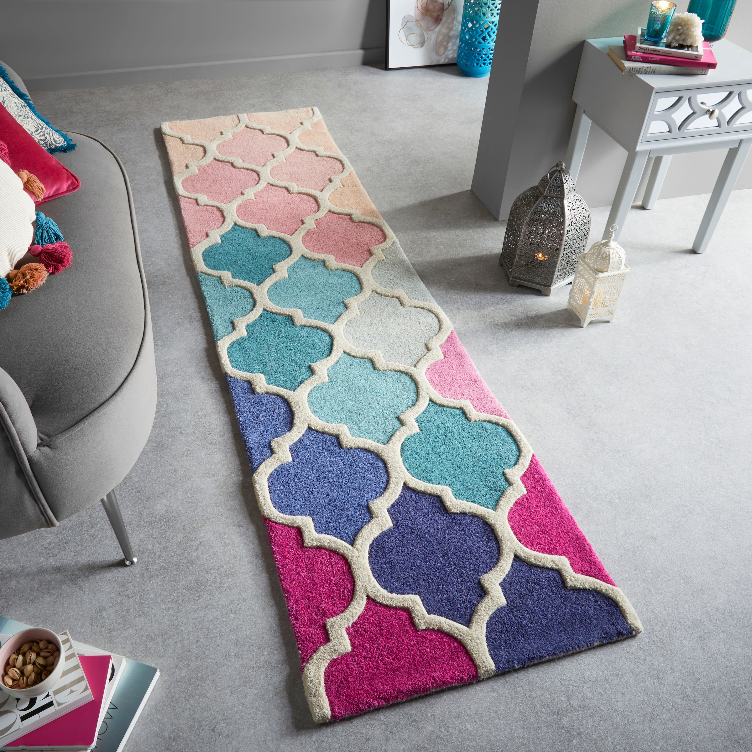 FLAIR RUGS Läufer »Rosella«, rechteckig, 10 mm Höhe, 100% Wolle, mehrfarbig, Ornamente, mit Hoch-Tief-Effekt, Teppichläufer