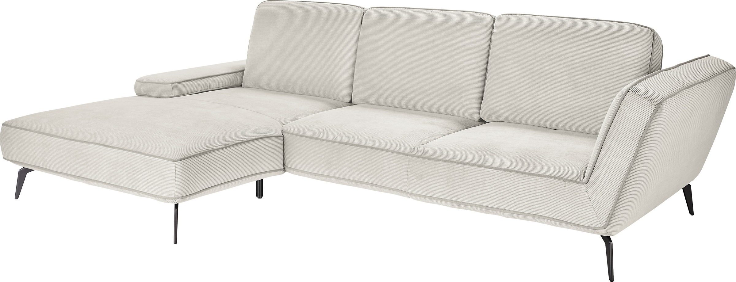 set one by Musterring Ecksofa »SO 4500, Füße schwarz matt, inkl Schwenkrückenfunktion, Cord, L-Form«, wahlweise mit Kopfstütze/Armteilverstellung/Rückenneigung